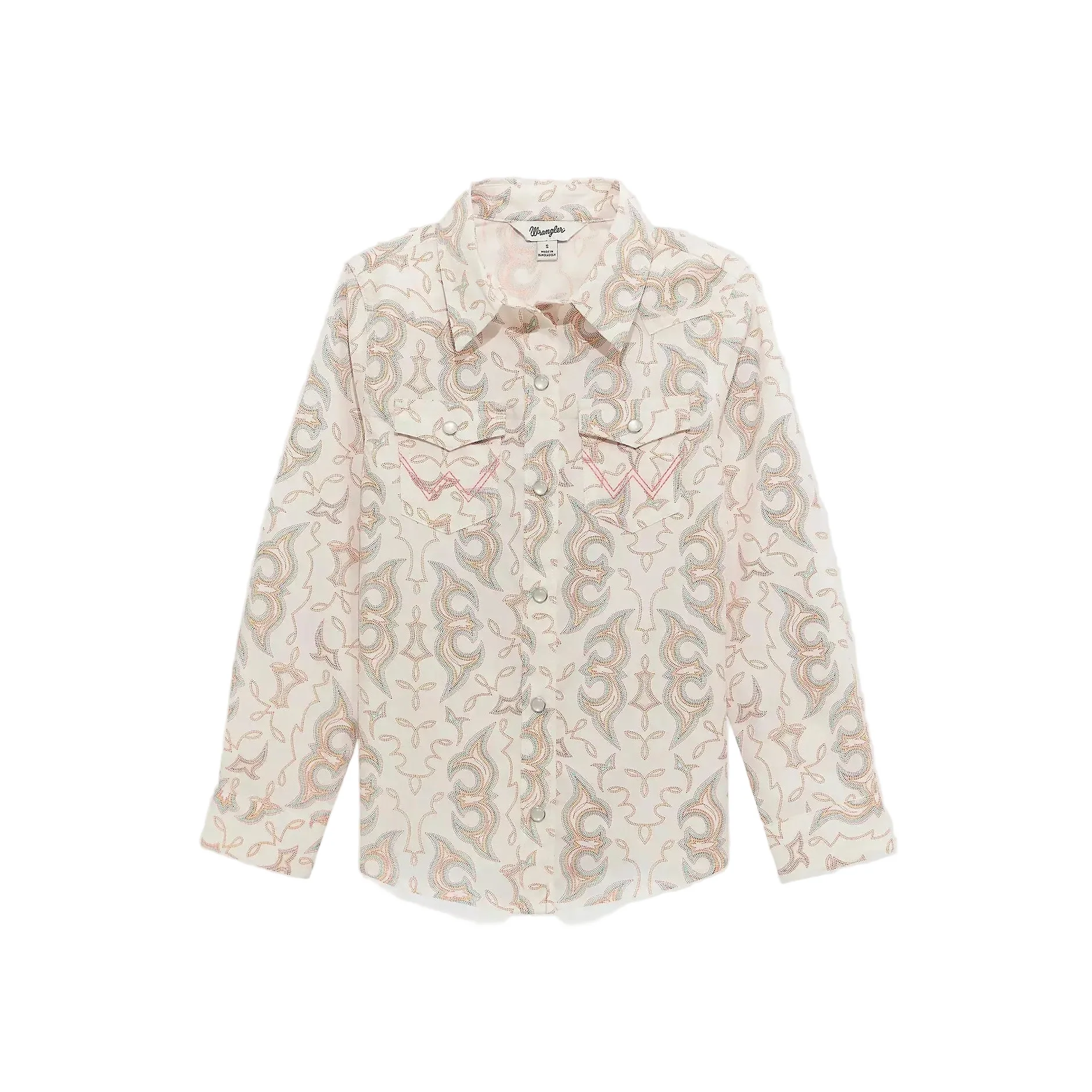 Wrangler Girl's Long Sleeve Bold Print Western Snap Shirt - White