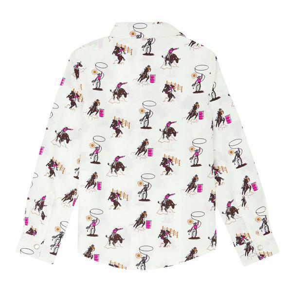 Wrangler Girl's Long Sleeve Rodeo Cowboy Print Snap Shirt - Image 2