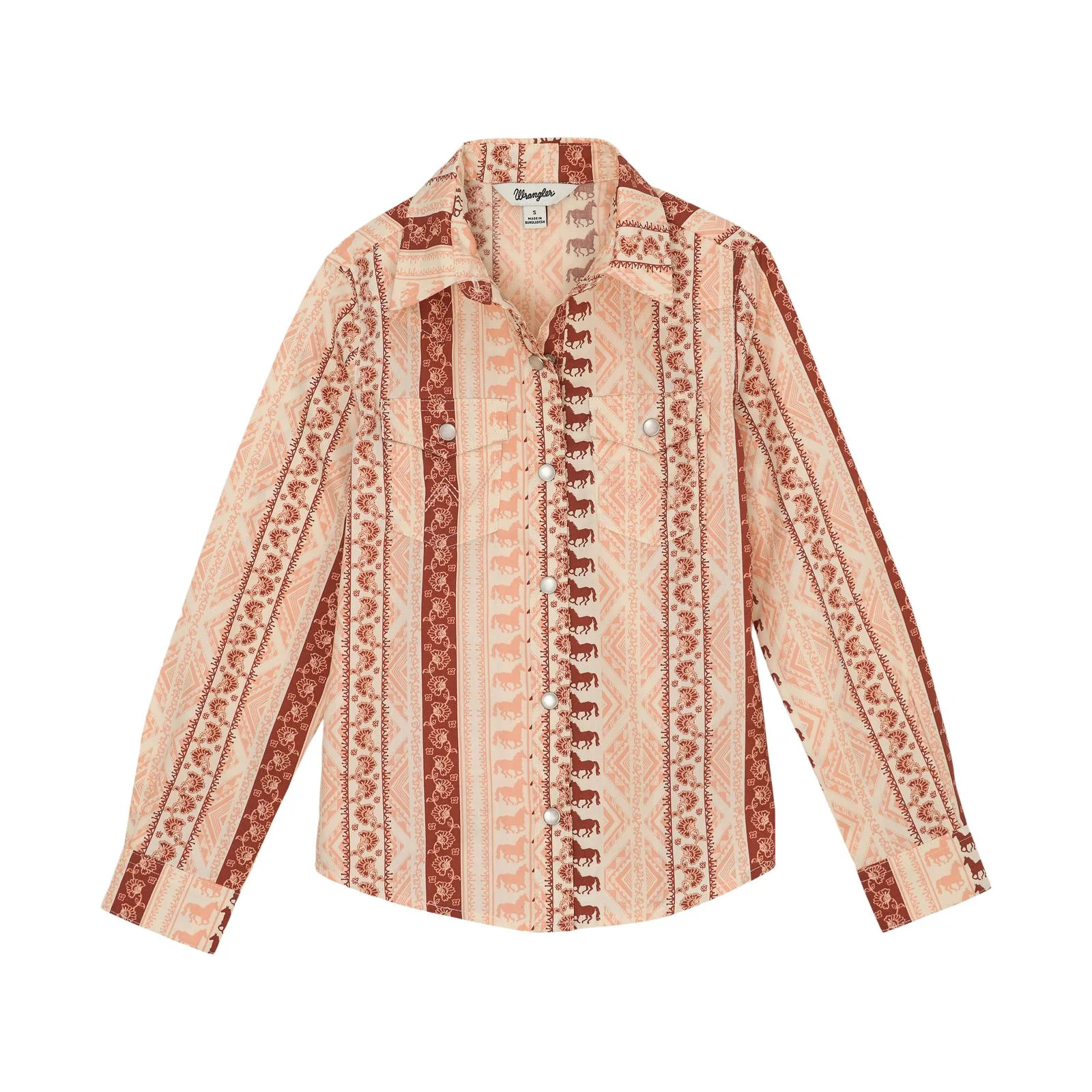 Wrangler Girl's Long Sleeve Western Shirt- Pink