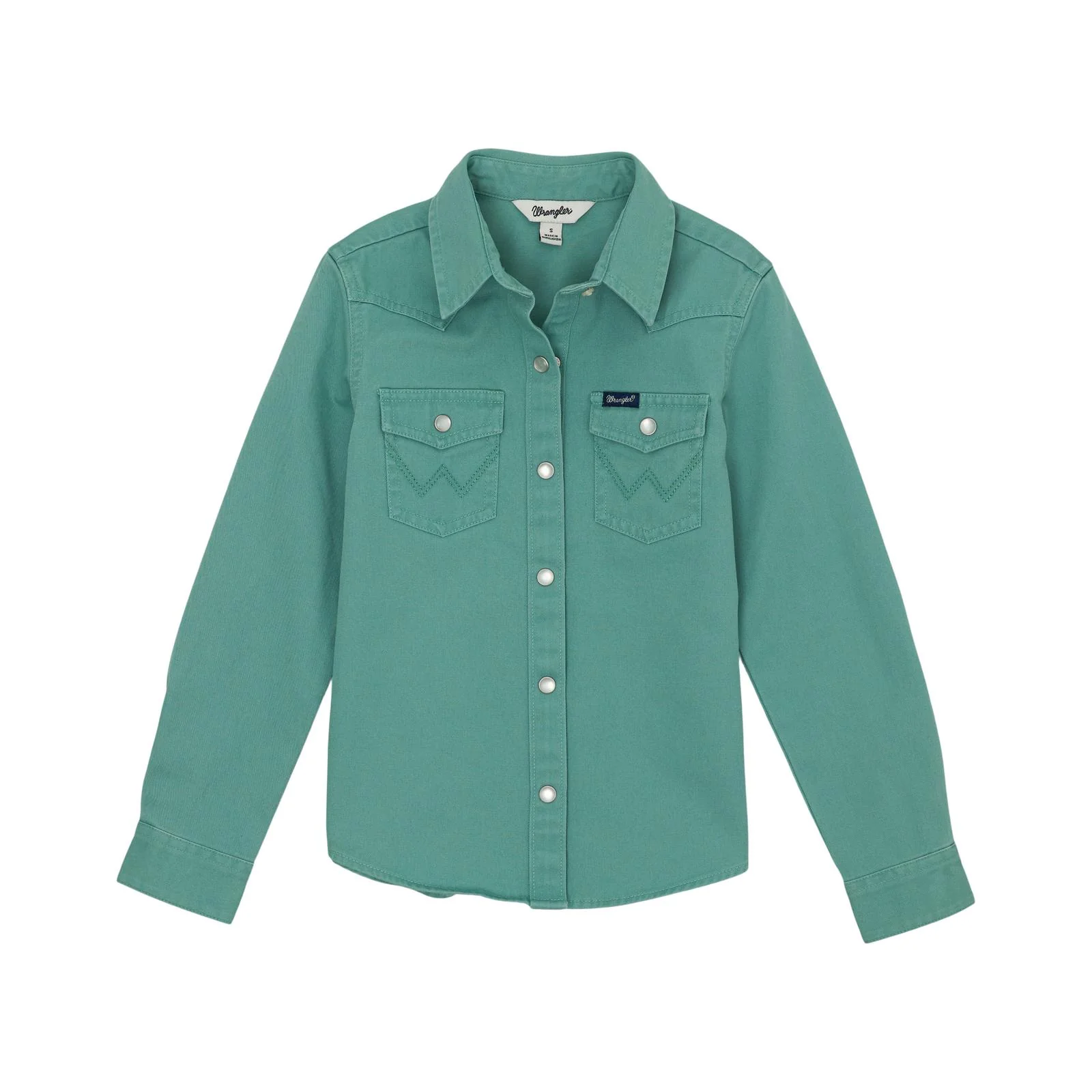 Wrangler Girl's Long Sleeve Snap Button Western Top - Teal