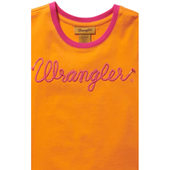 Wrangler Girl's Sleeveless Logo Shirt - Tangerine/Hot Pink - Image 3