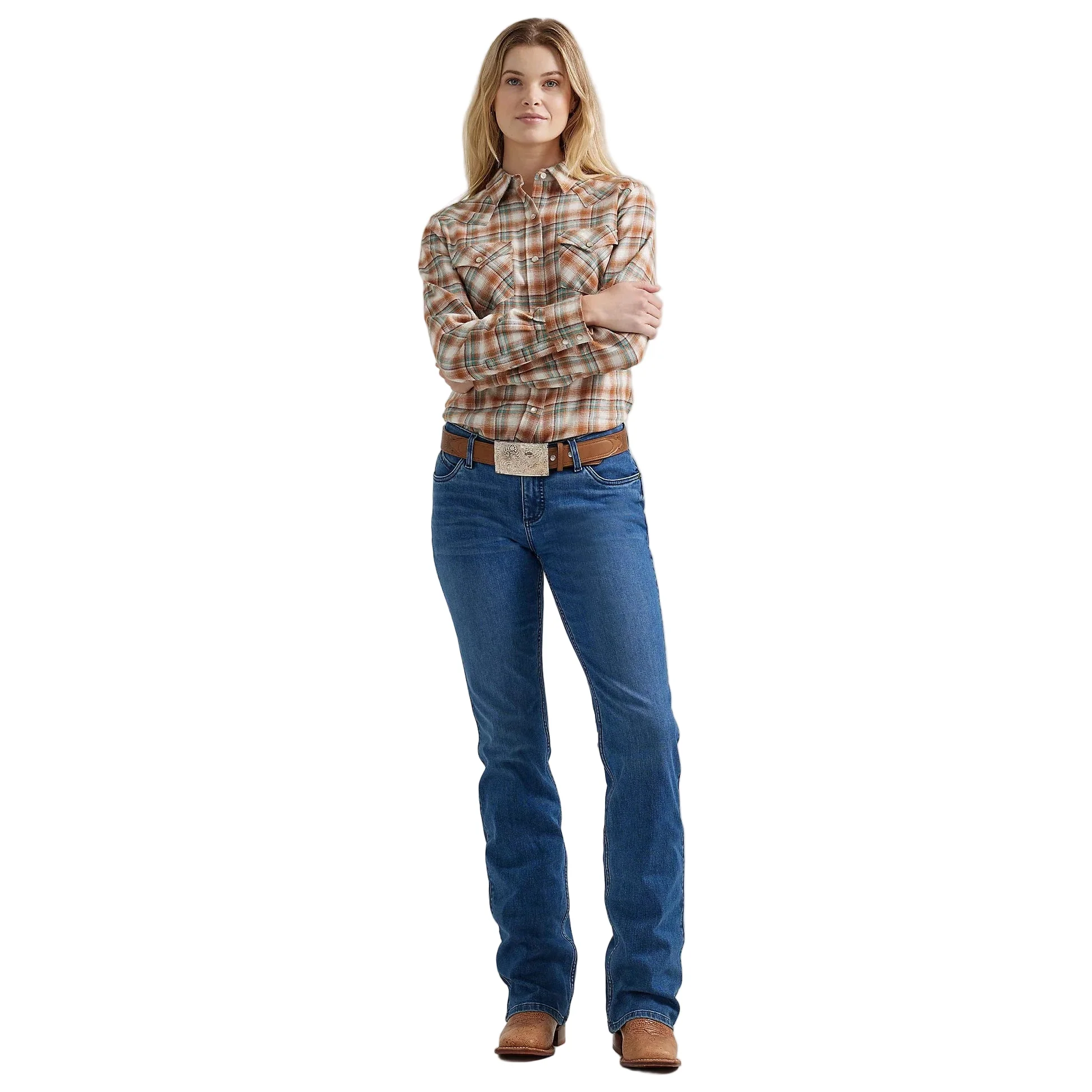 Wrangler HO24 West Women's Essential Plaid Long Sleeve Shirt- White - Image 2