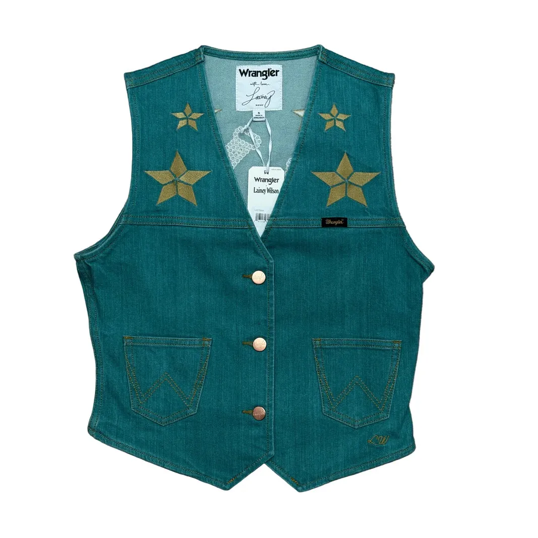 Wrangler Lainey Wilson Denim Vest- Turquoise