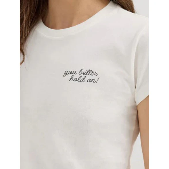 Wrangler Lainey Wilson You Better Hold On Shrunken Band Short Sleeve Tee Shirt- White - Image 3