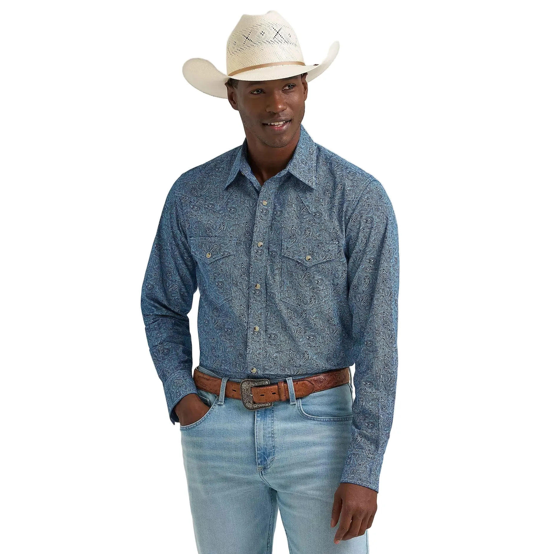 Wrangler Men's 20X® Competiton Long Sleeve Western Snap Shirt - Navy Paisley