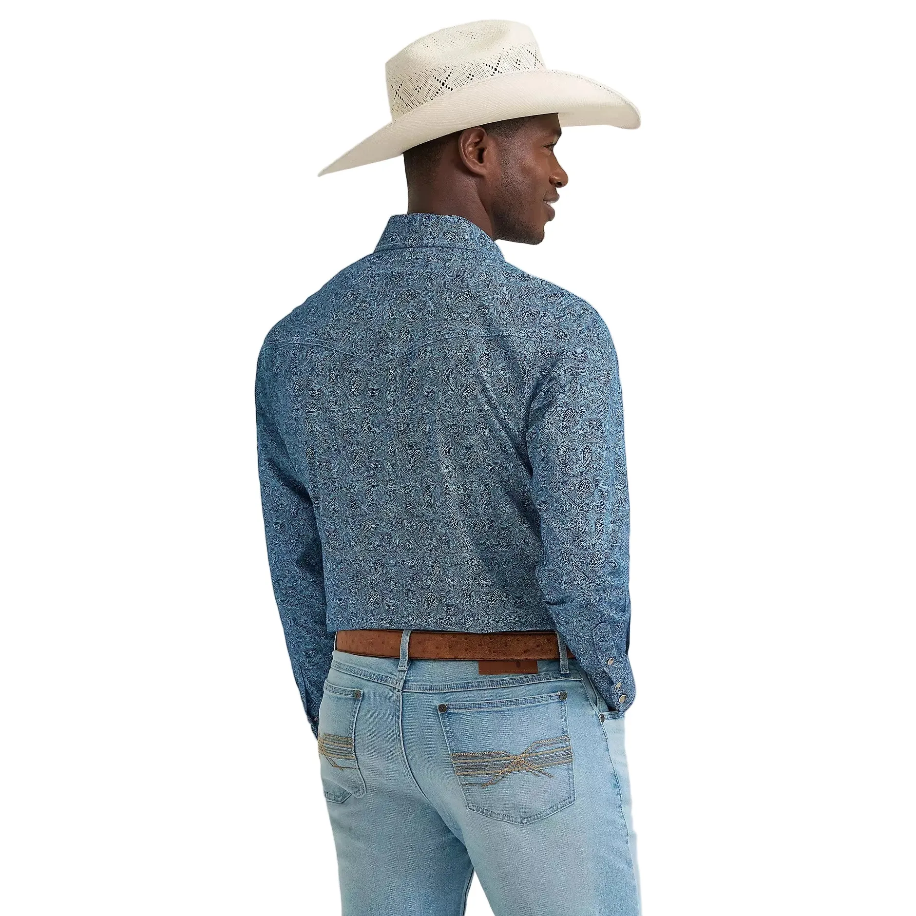 Wrangler Men's 20X® Competiton Long Sleeve Western Snap Shirt - Navy Paisley - Image 2