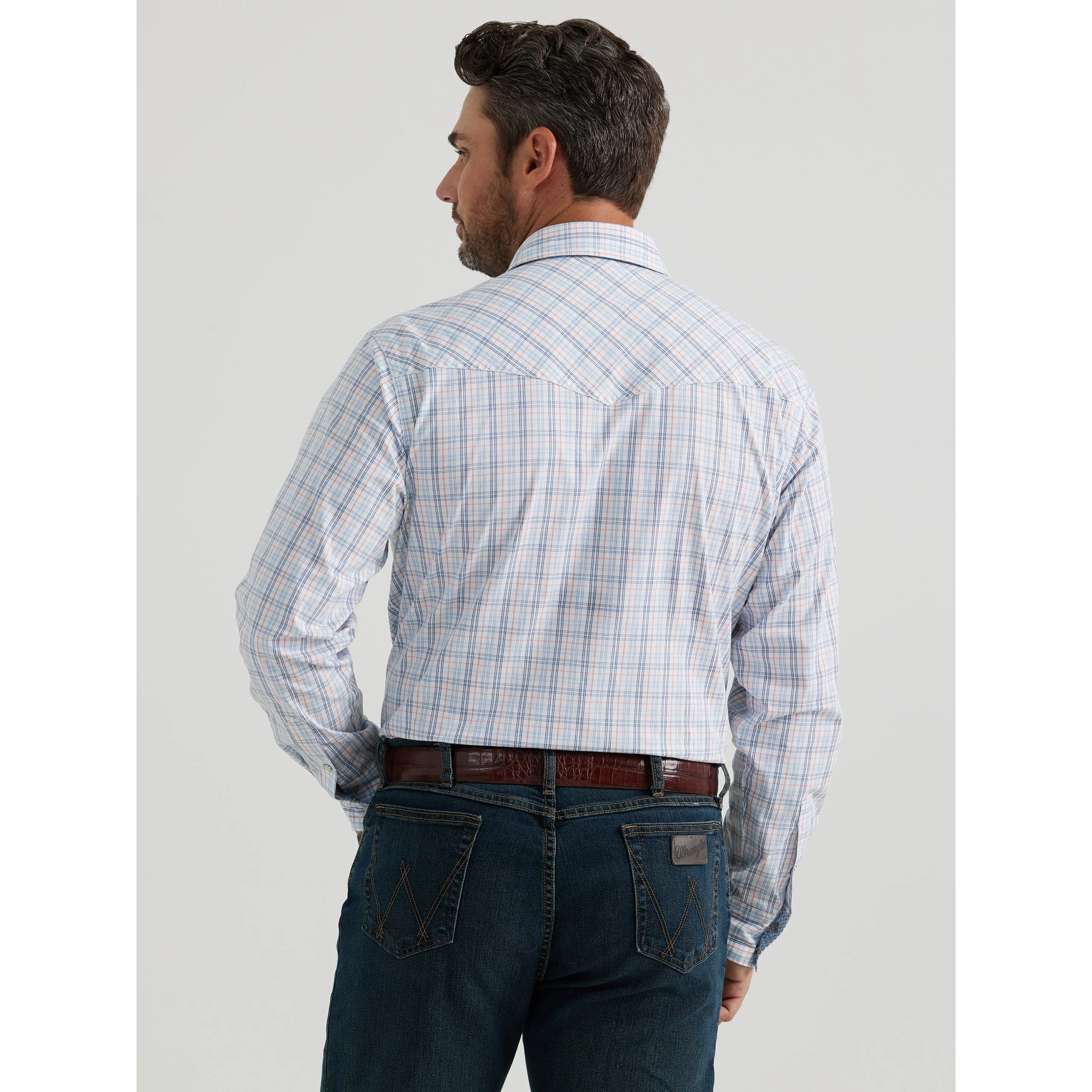 Wrangler Men's 20X Advanced Comfort Long Sleeve Plaid Snap Shirt - White - Image 2