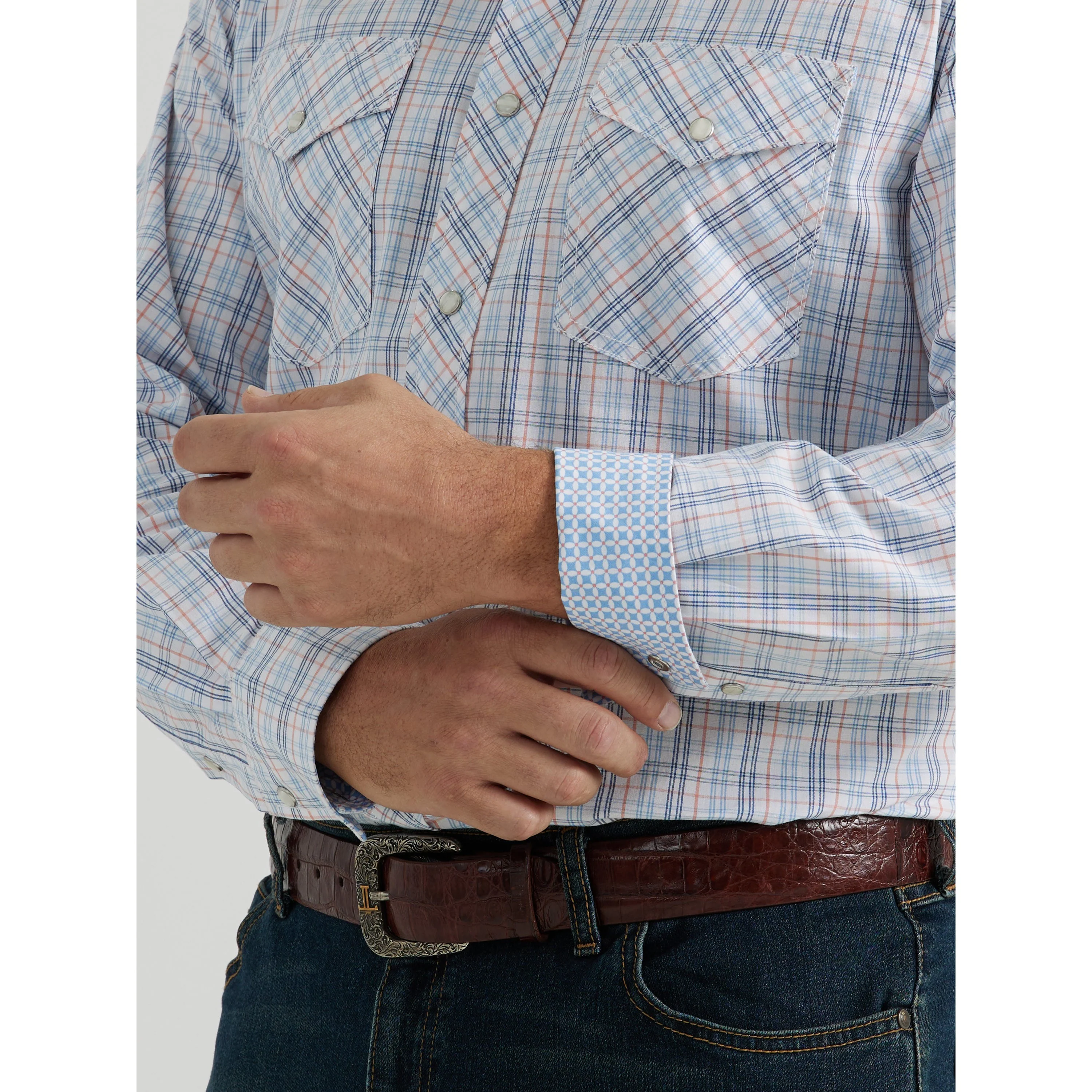 Wrangler Men's 20X Advanced Comfort Long Sleeve Plaid Snap Shirt - White - Image 3