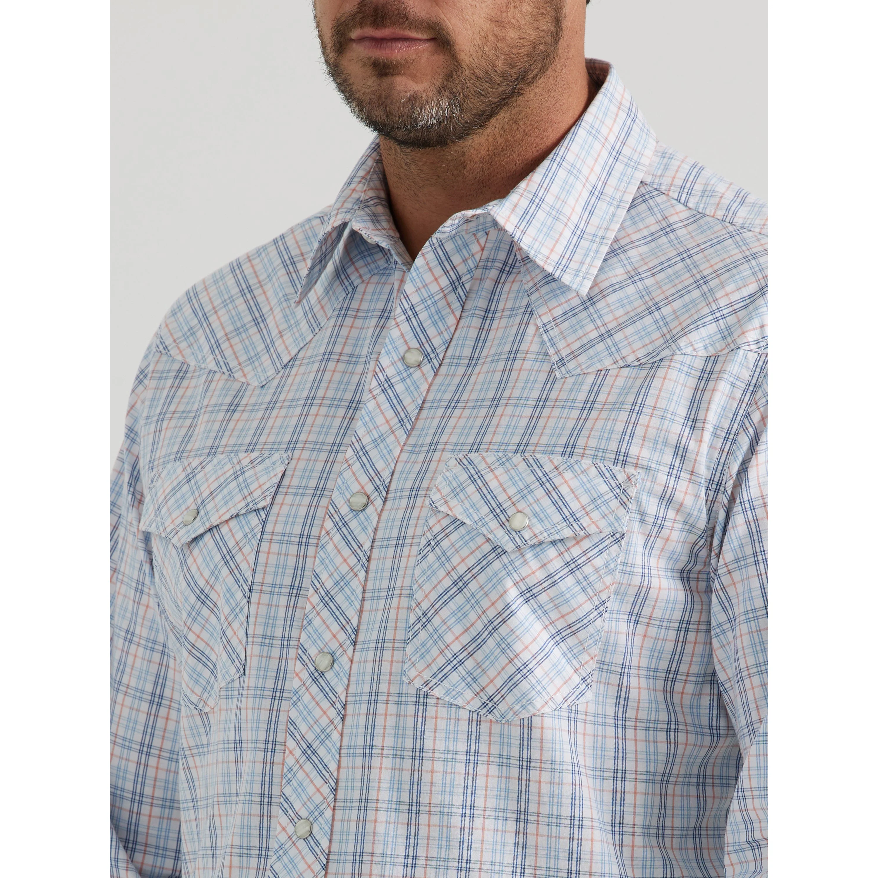 Wrangler Men's 20X Advanced Comfort Long Sleeve Plaid Snap Shirt - White - Image 4