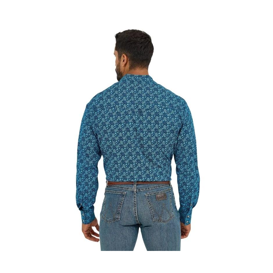 Wrangler Men's 20X Competition Advanced  Comfort Classic Fit  Long Sleeve Shirt- Navy/Turquoise - Image 2