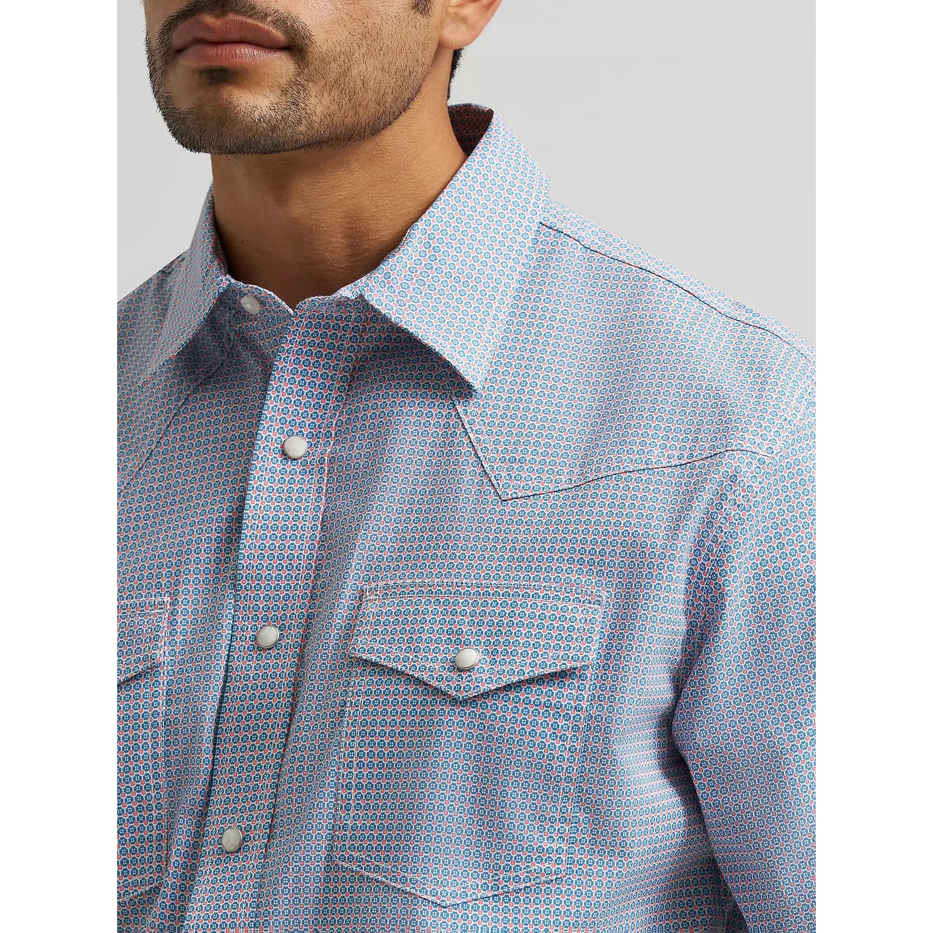 Wrangler Men's 20X Competition Advanced Comfort Short Sleeve Shirt - Blue Stops - Image 3