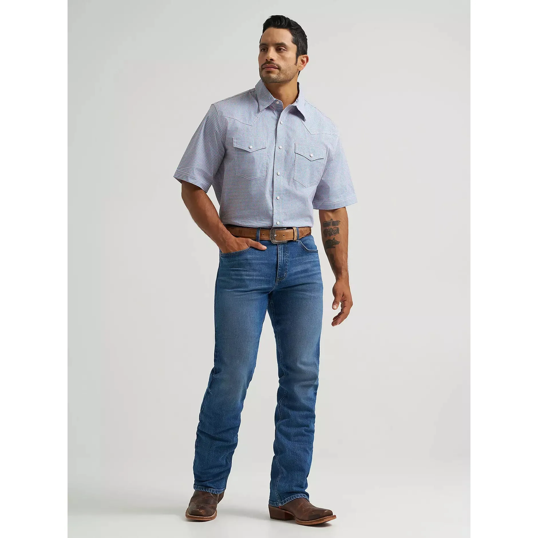 Wrangler Men's 20X Competition Advanced Comfort Short Sleeve Shirt - Blue Stops - Image 4