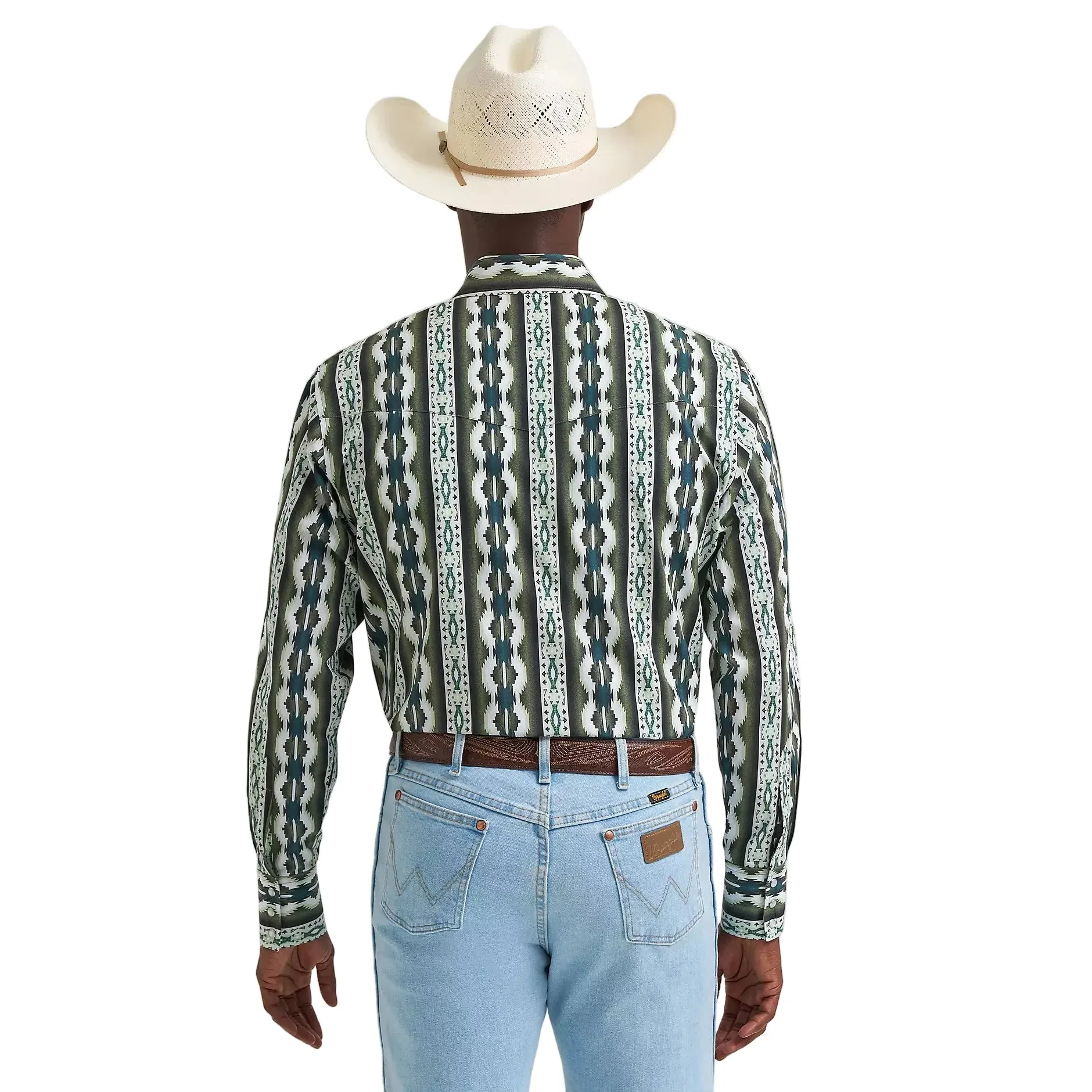 Wrangler Men's Checotah® Long Sleeve Western Snap Printed Shirt - Olivine - Image 2