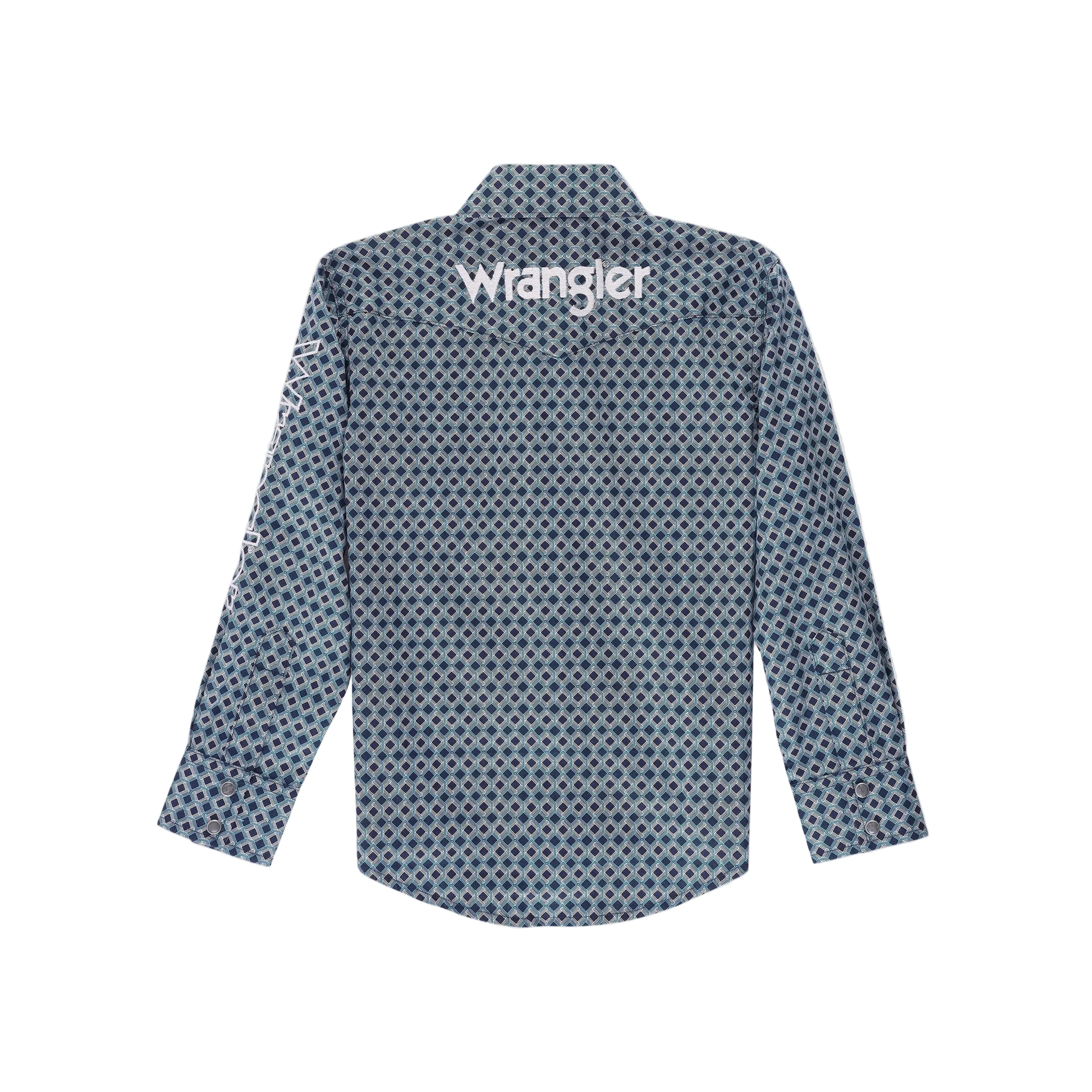 Wrangler Boy's Logo Long Sleeve Shirt - Navy - Image 2