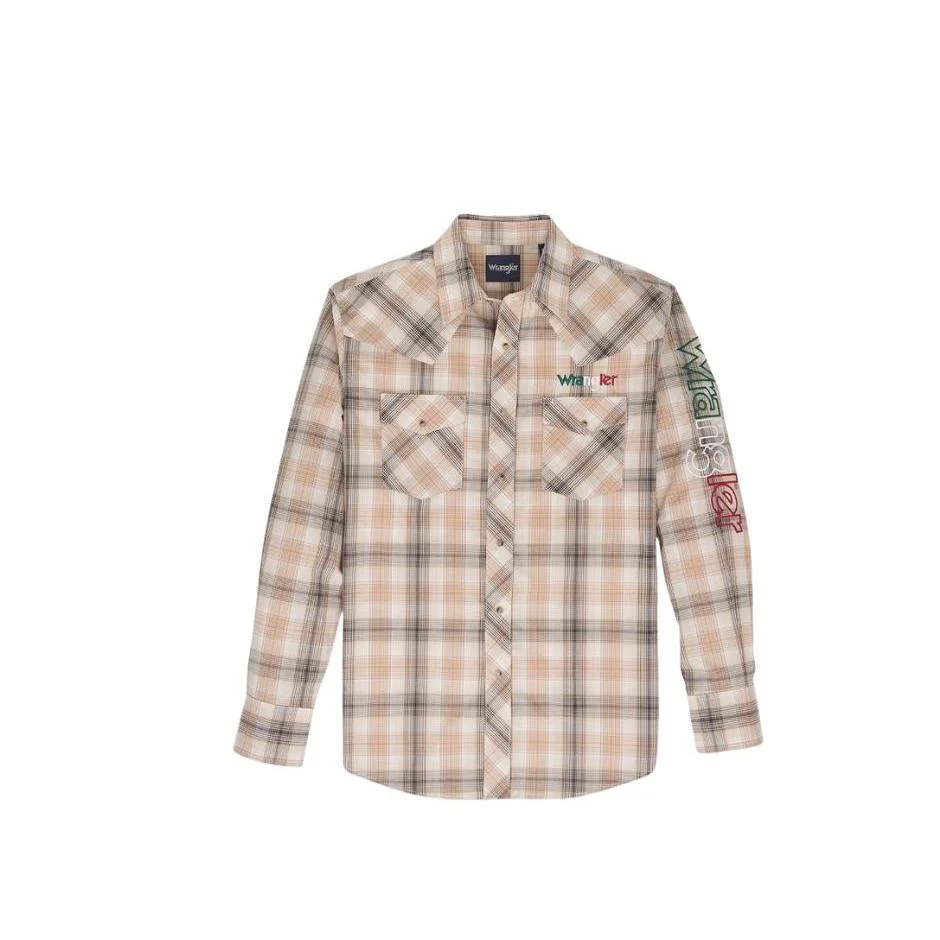 Wrangler  Men's Classics Relaxed Long Sleeve  Logo Shirt - Tan