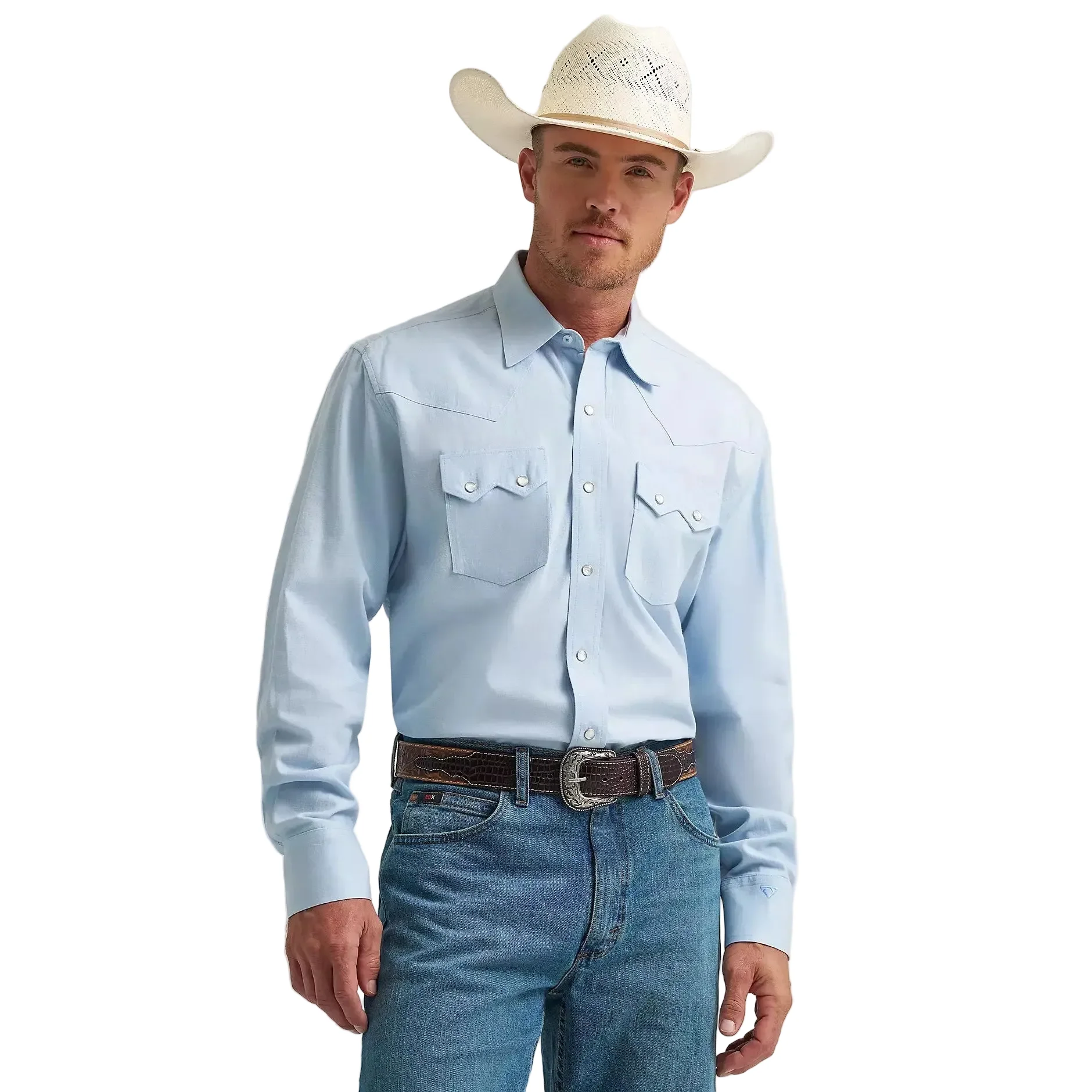 Wrangler Men's Cody Johnson Two Pocket Western Snap LS Shirt - Baby Blue
