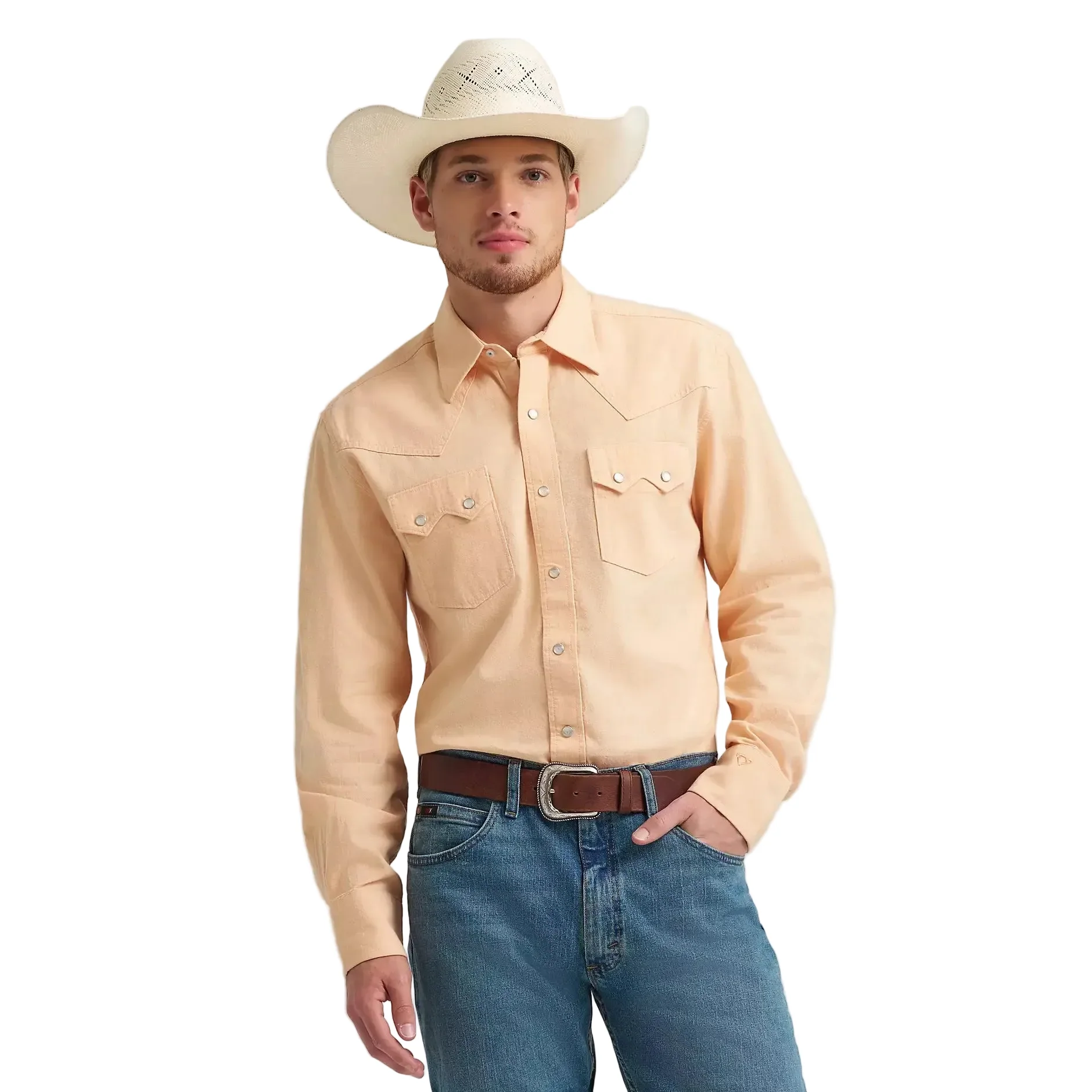 Wrangler Men's Cody Johnson Two Pocket Western Snap LS Shirt - Peach