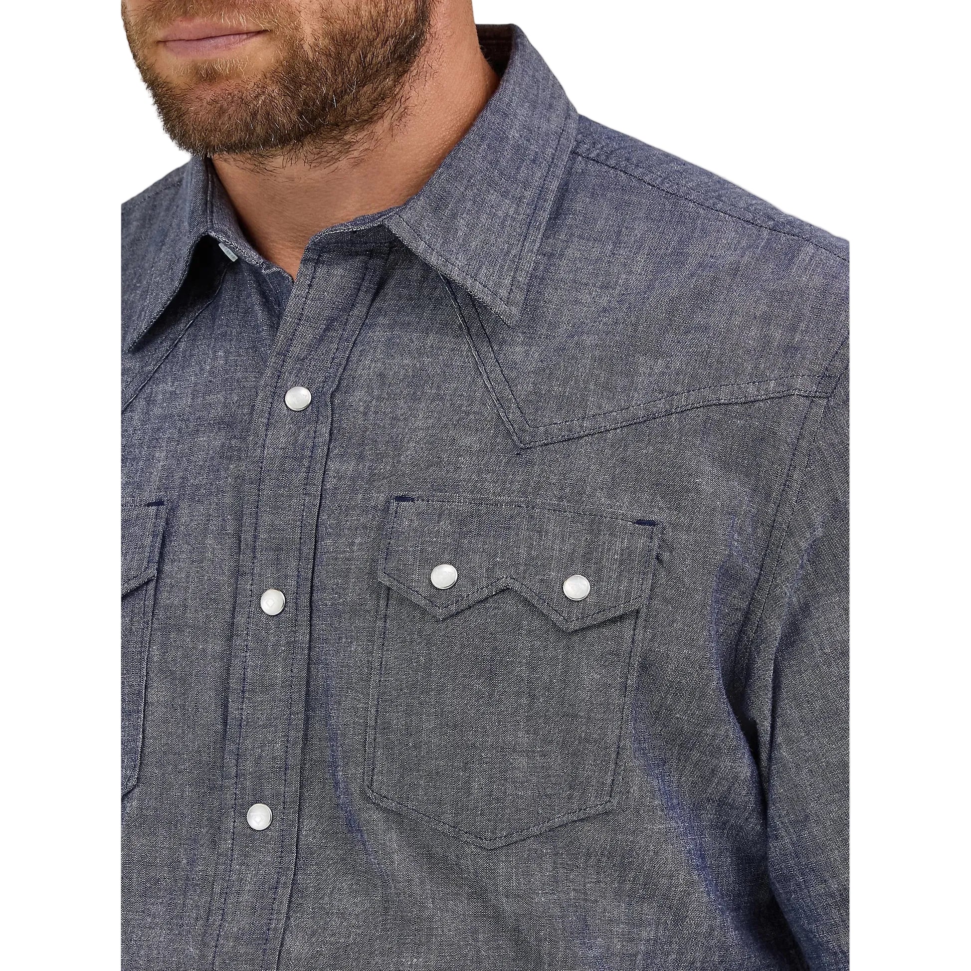 Wrangler Men's Cody Johnson Two Pocket Western Snap Shirt - Navy - Image 3