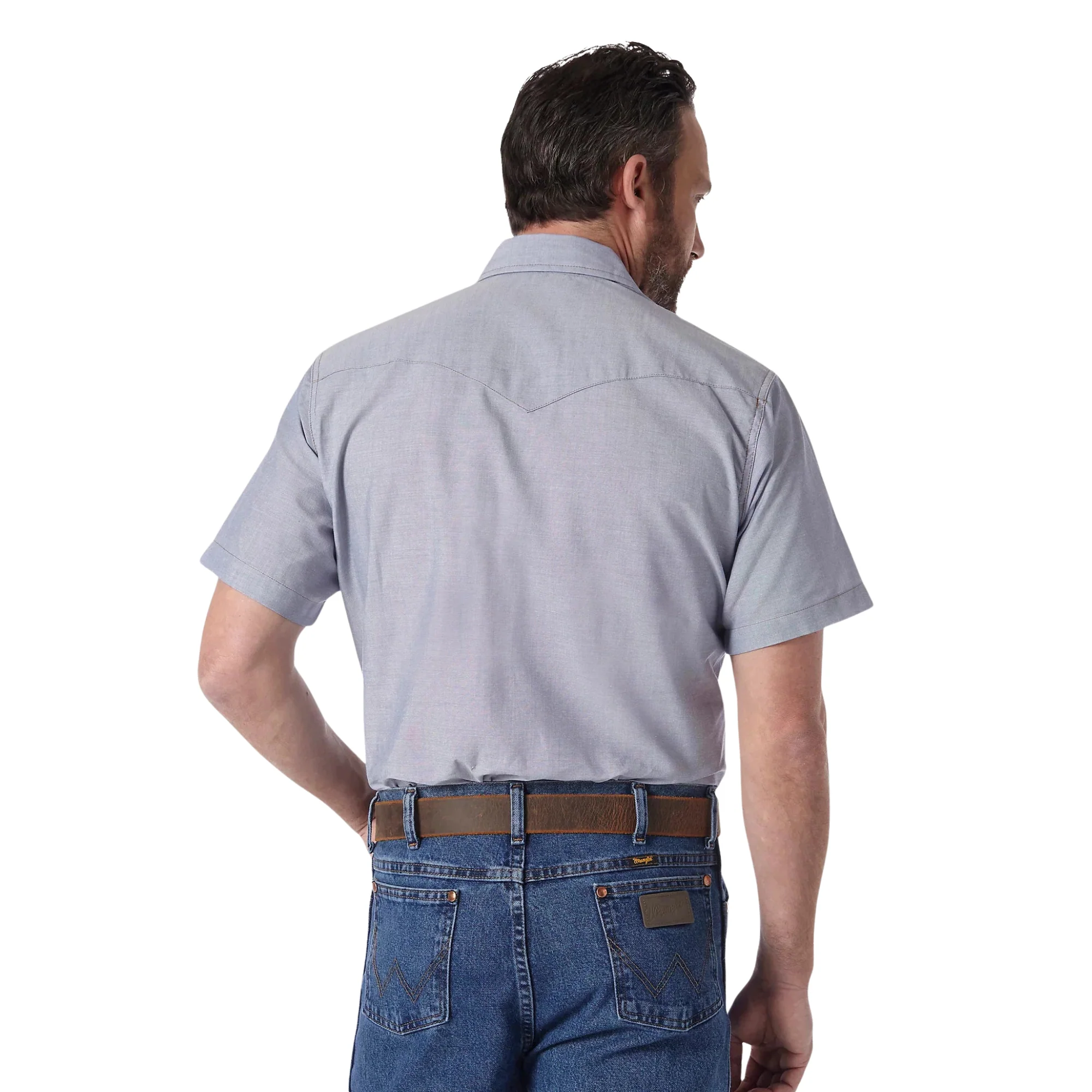 Wrangler Men's Cowboy Cut Work Short Sleeve Western Snap Solid Shirt - Chambray - Image 2