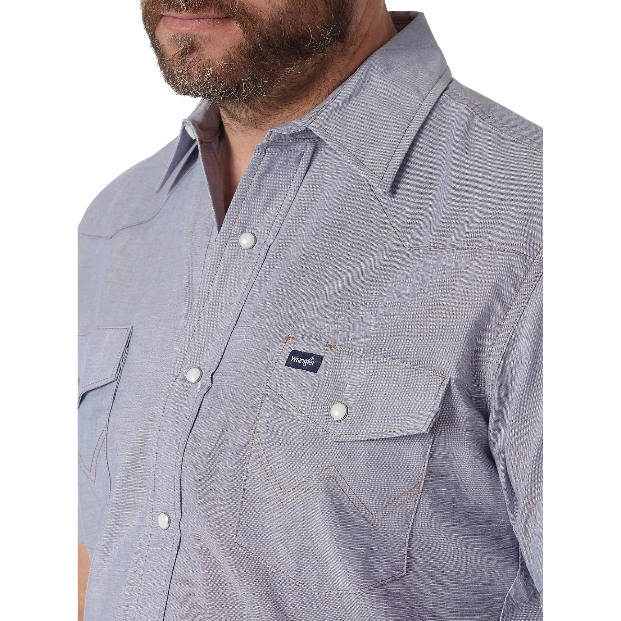 Wrangler Men's Cowboy Cut Work Short Sleeve Western Snap Solid Shirt - Chambray - Image 3