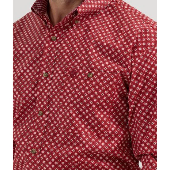 Wrangler Men's George Strait 1 Pocket Long Sleeve Shirt - Red - Image 3