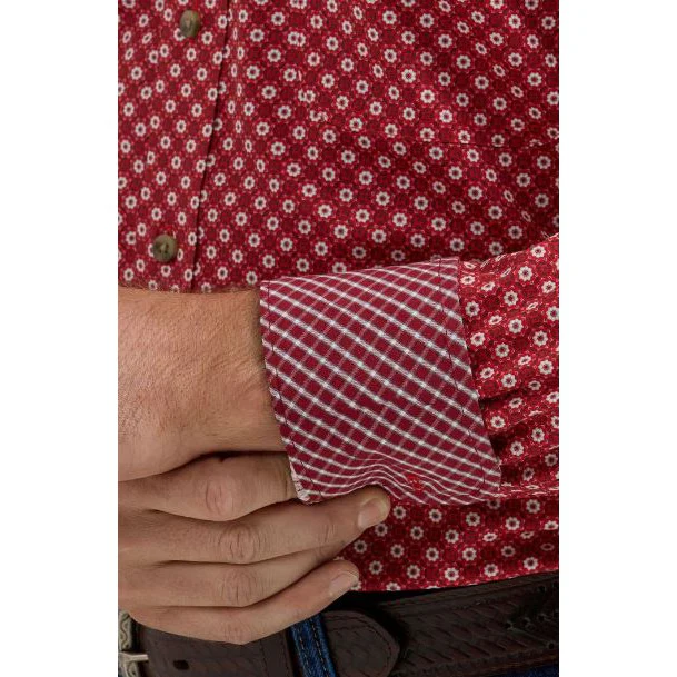 Wrangler Men's George Strait 1 Pocket Long Sleeve Shirt - Red - Image 4