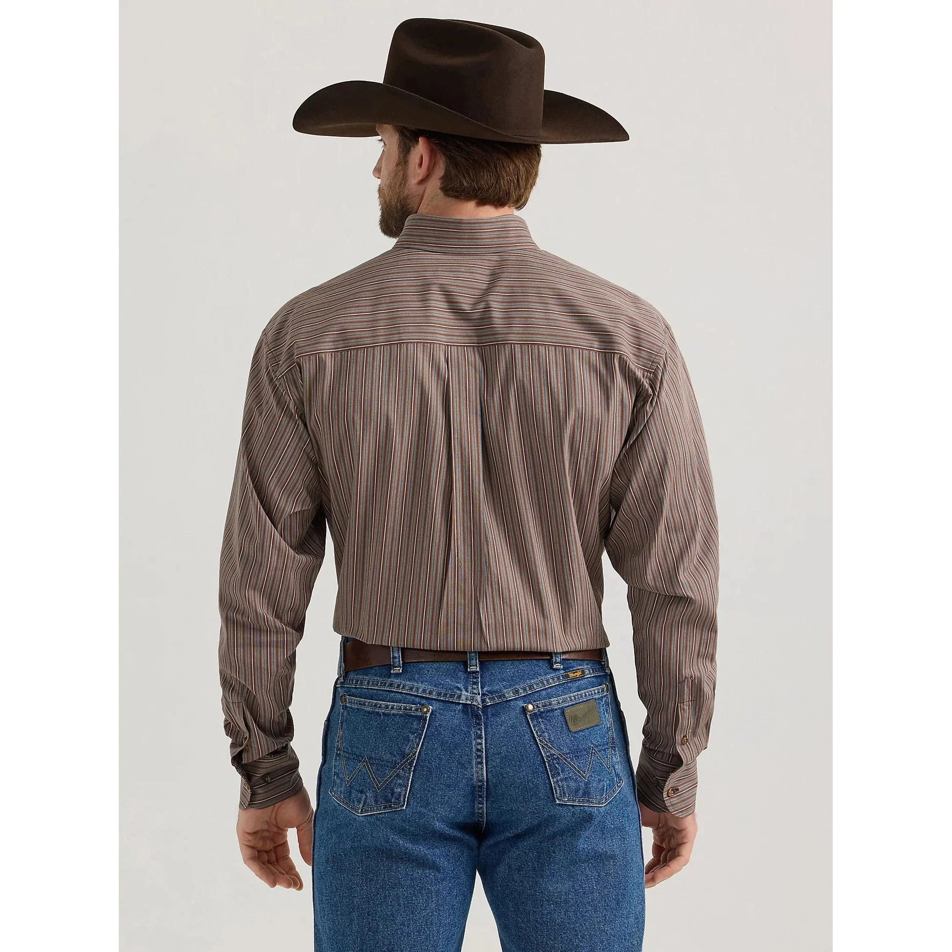 Wrangler Men's George Strait Button Down Long Sleeve Shirt - Brown Cliff Stripe - Image 2