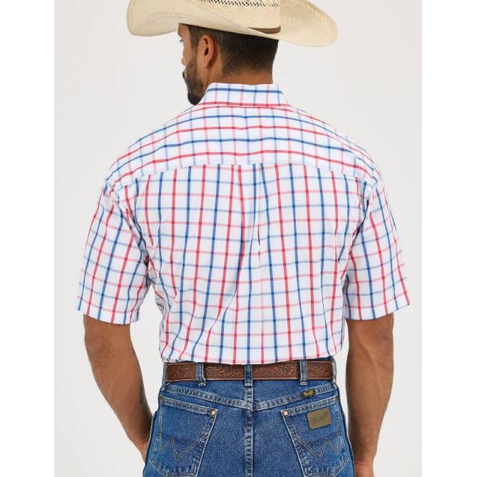 Wrangler Men's George Strait Collection Short  Sleeve Shirt- Blue/Red - Image 2