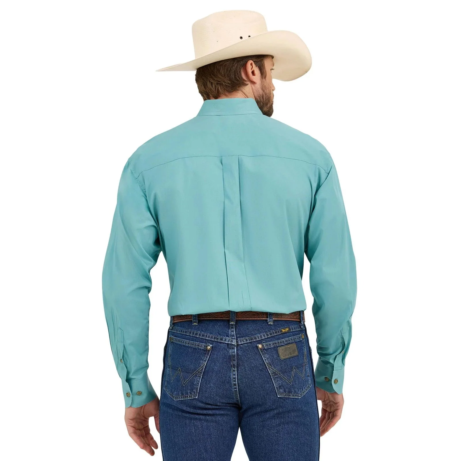 Wrangler Men's George Strait Long Sleeve One  Pocket Shirt- Turquoise - Image 2