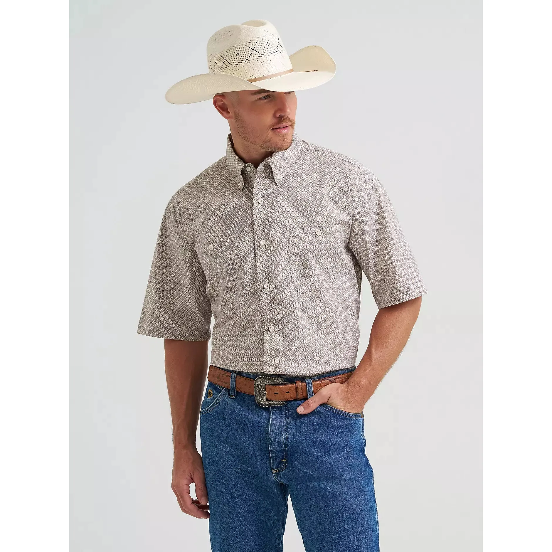Wrangler Men's George Strait Short Sleeve Button Down Shirt - Floral Brown