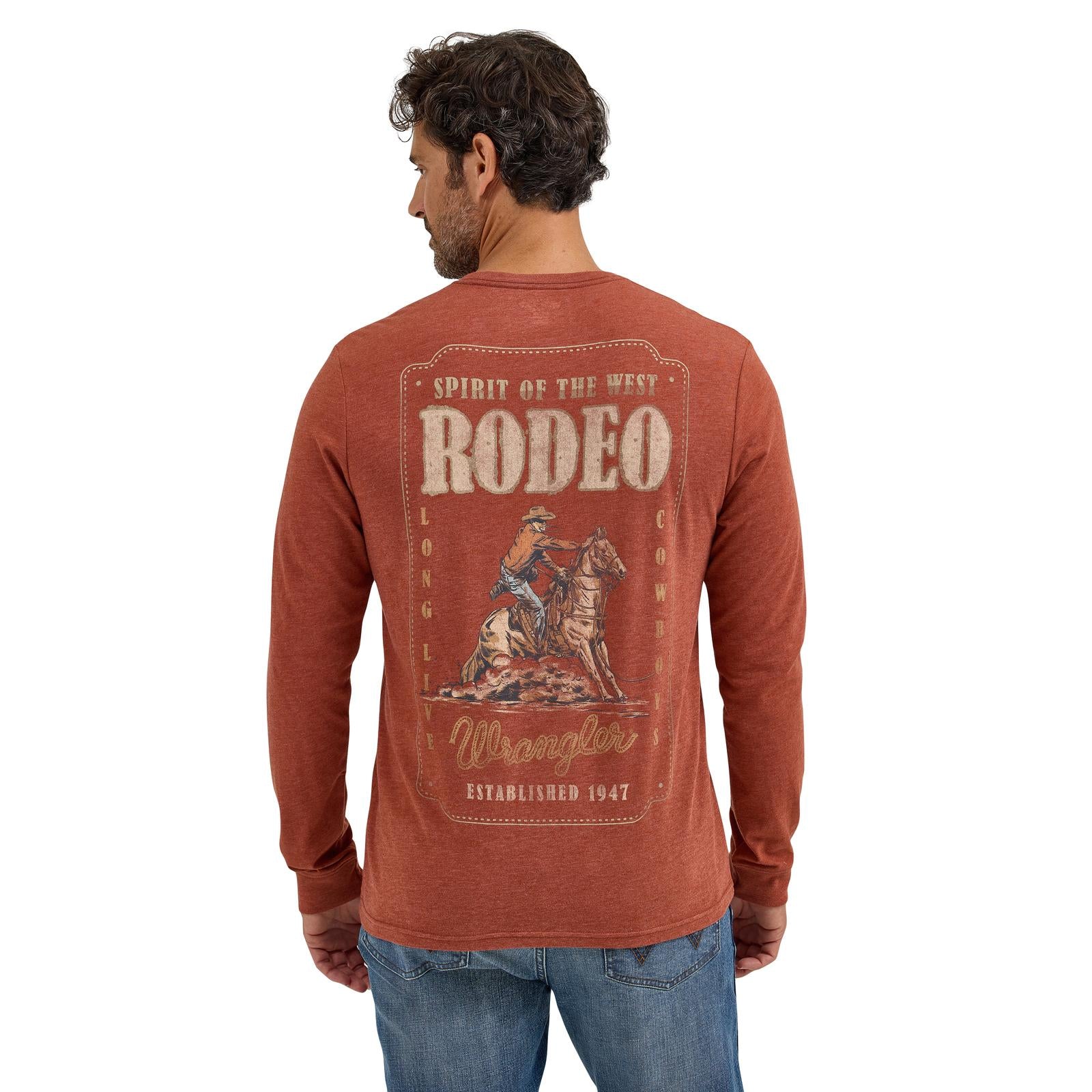 Wrangler Men's Graphic Long Sleeve Tee Shirt- Henna Heather - Image 2