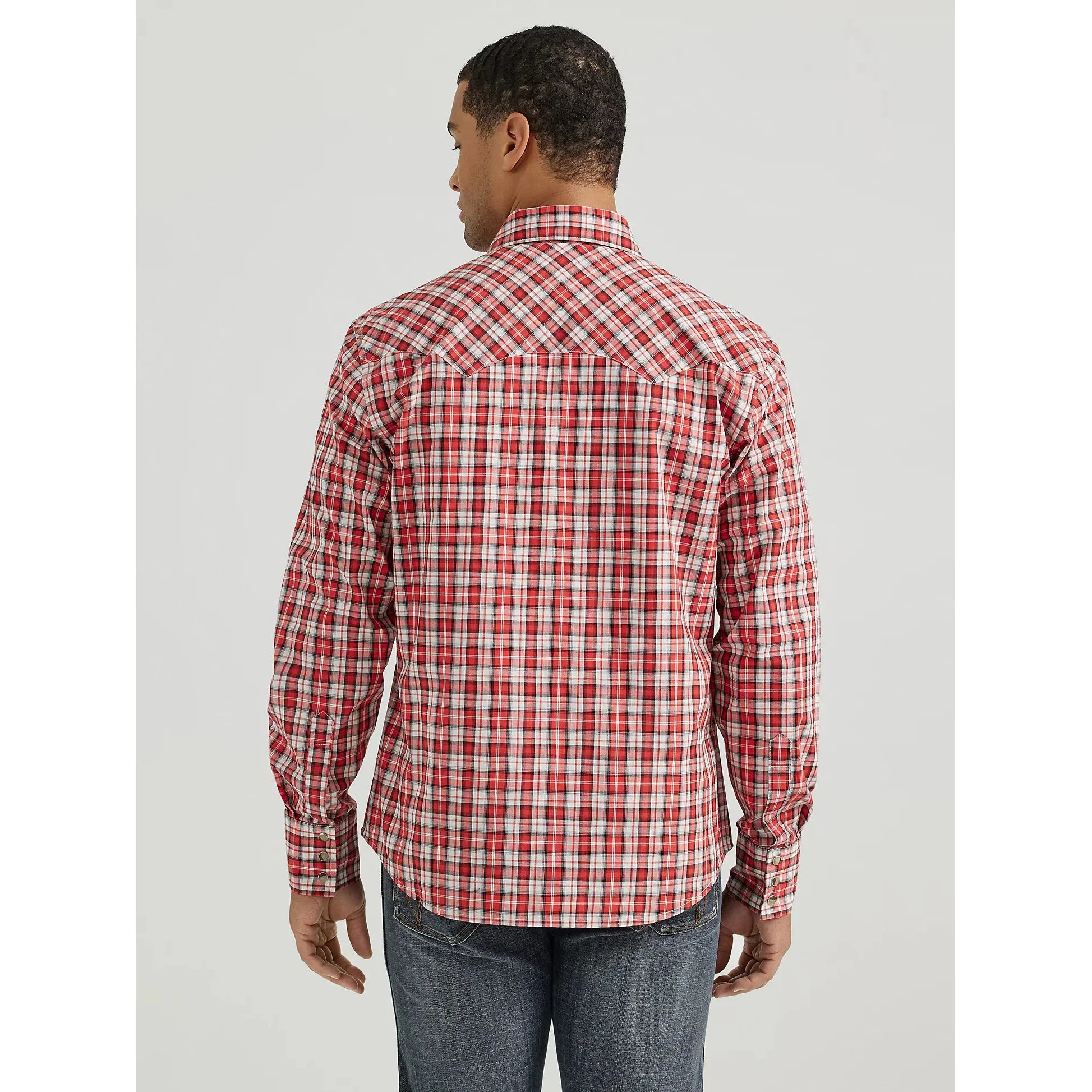 Wrangler  Men's HO24 Retro Core Long Sleeve Shirt- Cerise Plaid - Image 2