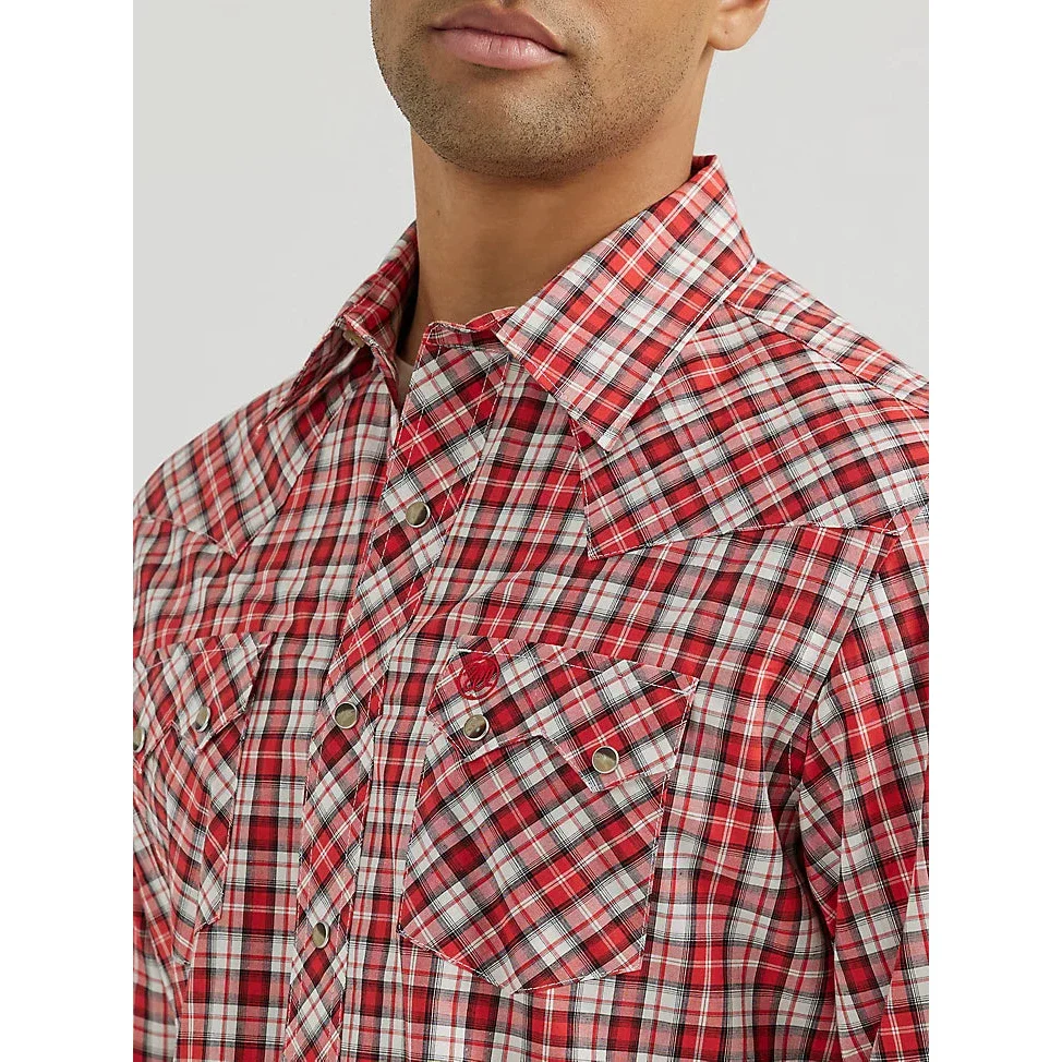 Wrangler  Men's HO24 Retro Core Long Sleeve Shirt- Cerise Plaid - Image 3