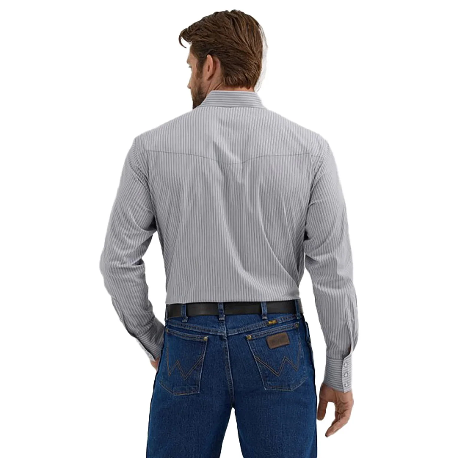 Wrangler Men's Long Sleeve Classic Pearl Snap Stripe Shirt - Grey - Image 2