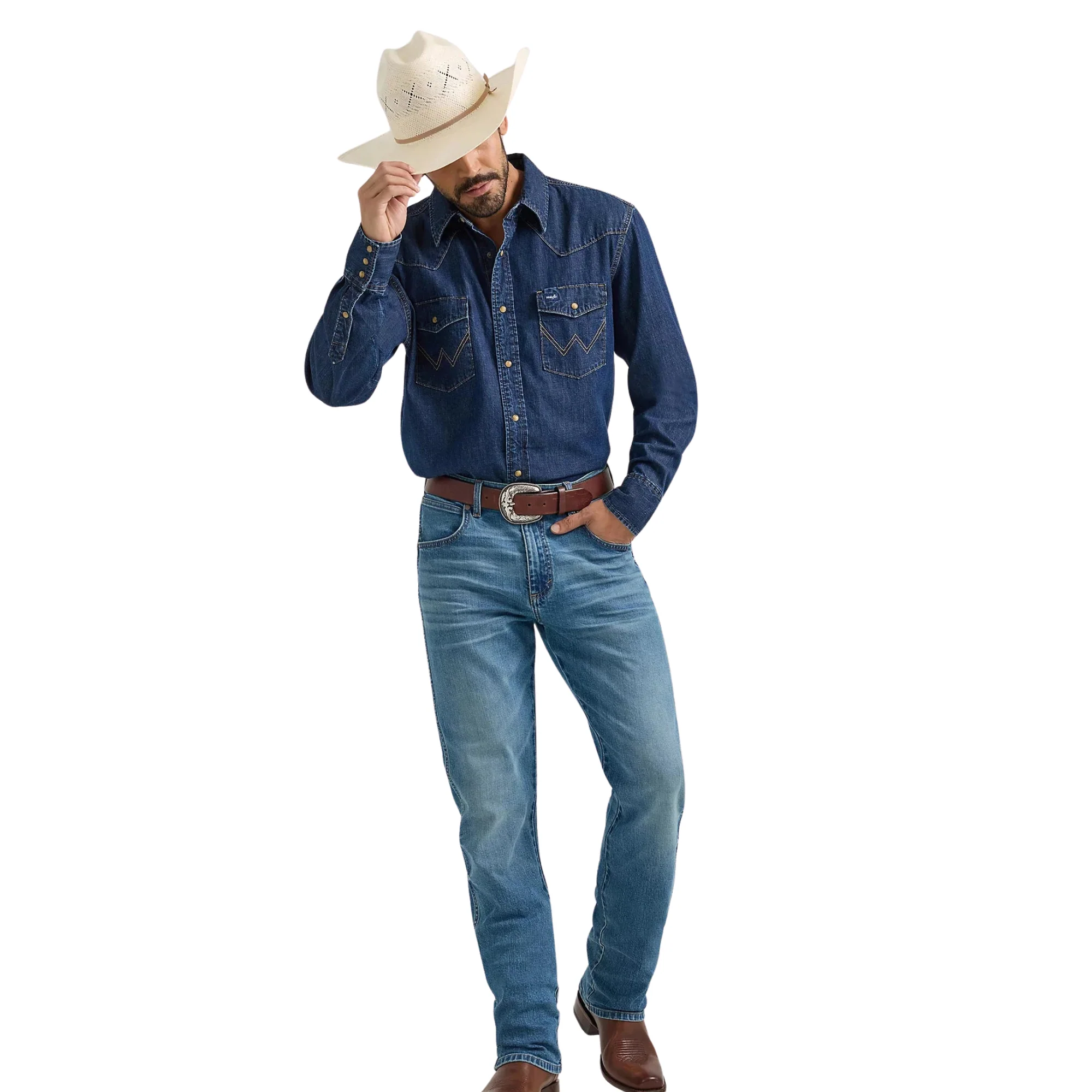 Wrangler Men's Long Sleeve Denim Shirt - Medium Wash - Image 2