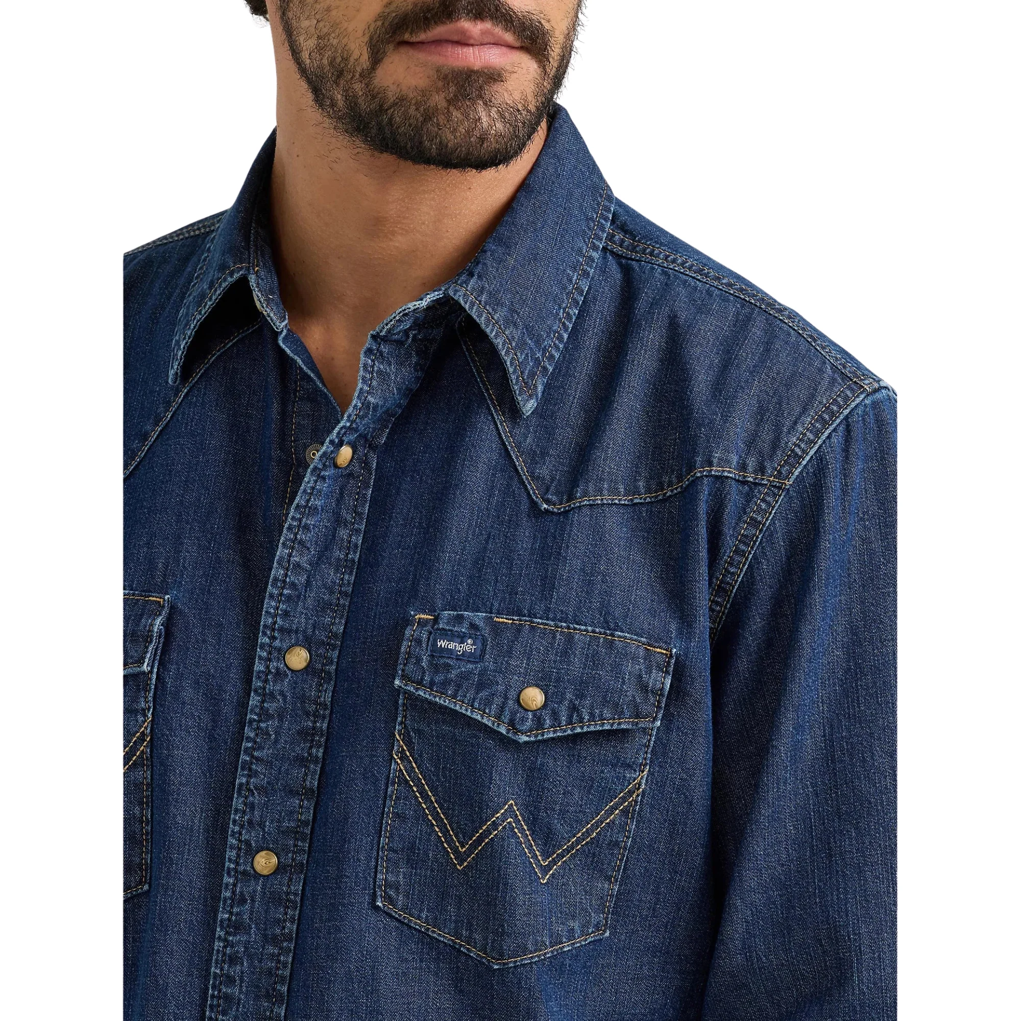 Wrangler Men's Long Sleeve Denim Shirt - Medium Wash - Image 4