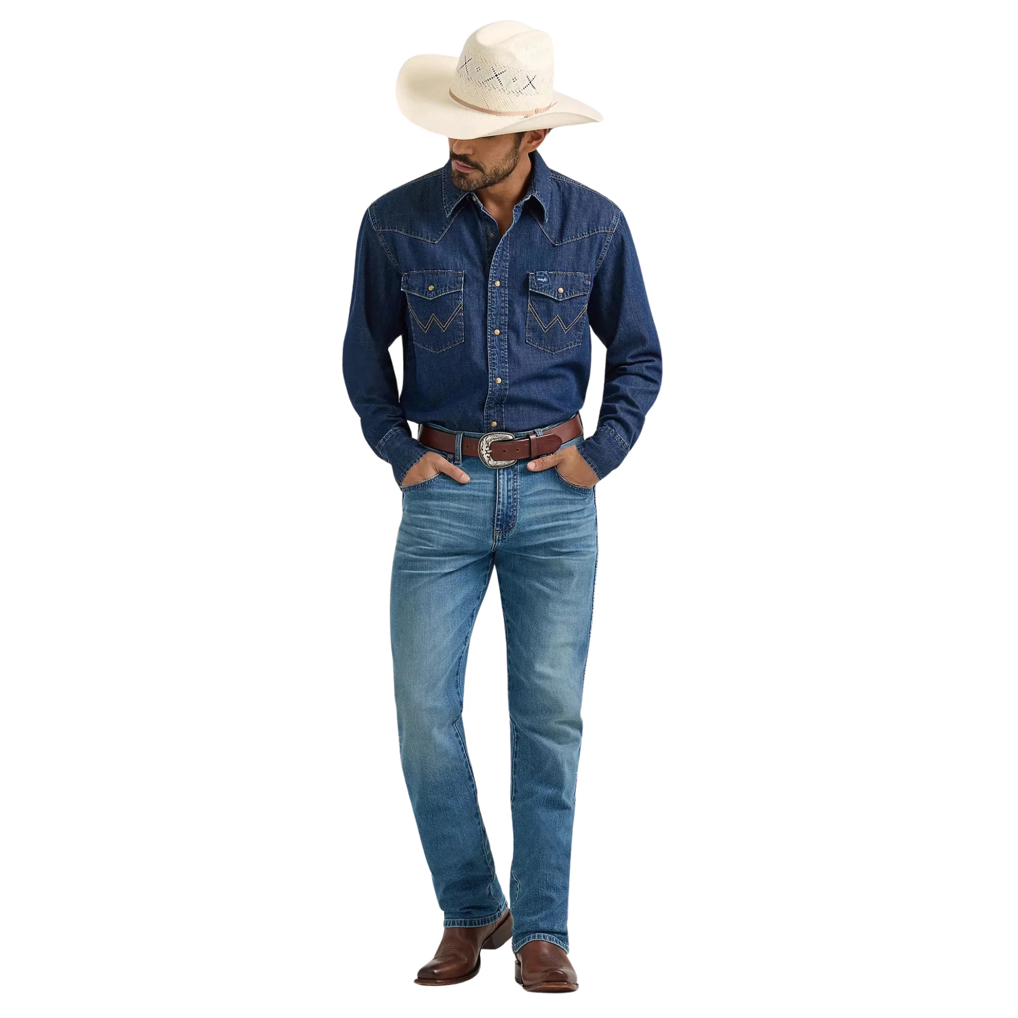 Wrangler Men's Long Sleeve Denim Shirt - Medium Wash - Image 5