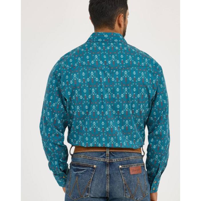 Wrangler Men's Long Sleeve Retro Premium Modern Fit Shirt - Multi Turquoise - Image 2