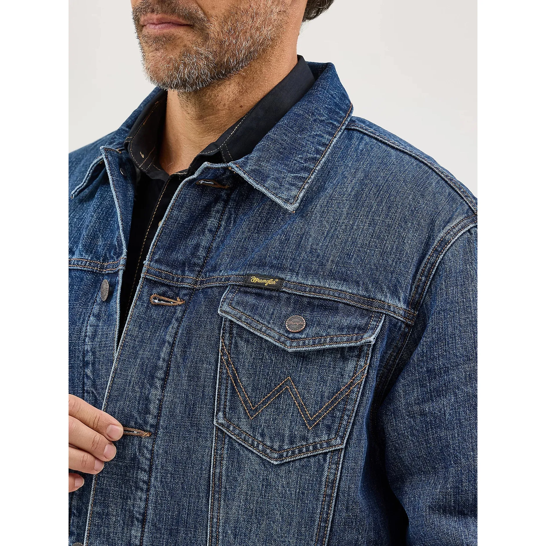 Wrangler Men's Long Sleeve Sherpa Lined Western Denim Jacket- Blue Shadow - Image 3