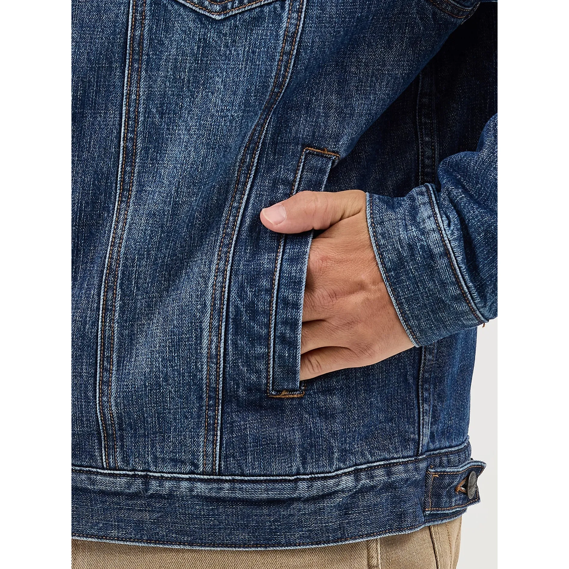 Wrangler Men's Long Sleeve Sherpa Lined Western Denim Jacket- Blue Shadow - Image 4