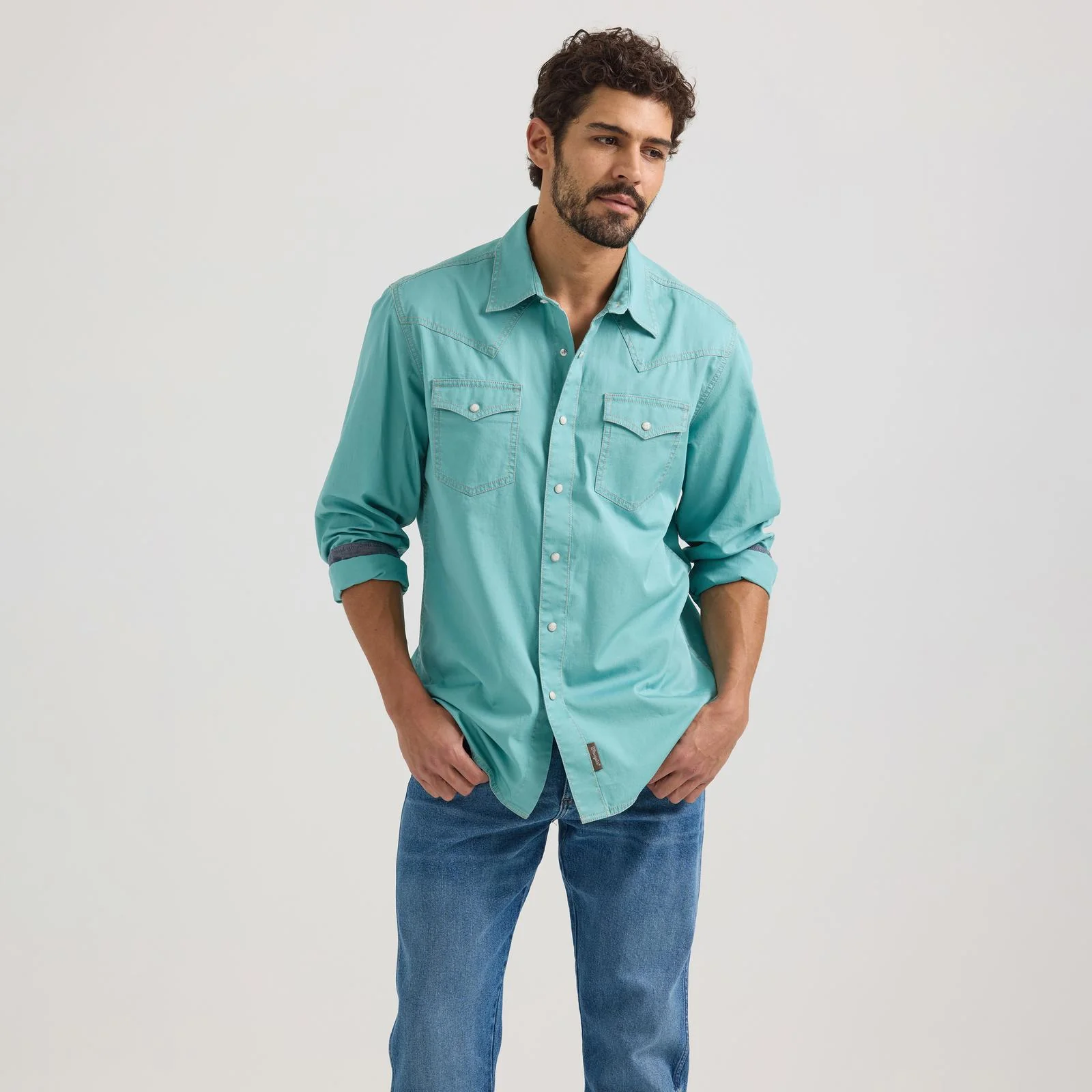 Wrangler Men's Retro Premium  Long Sleeve Shirt - Turquoise