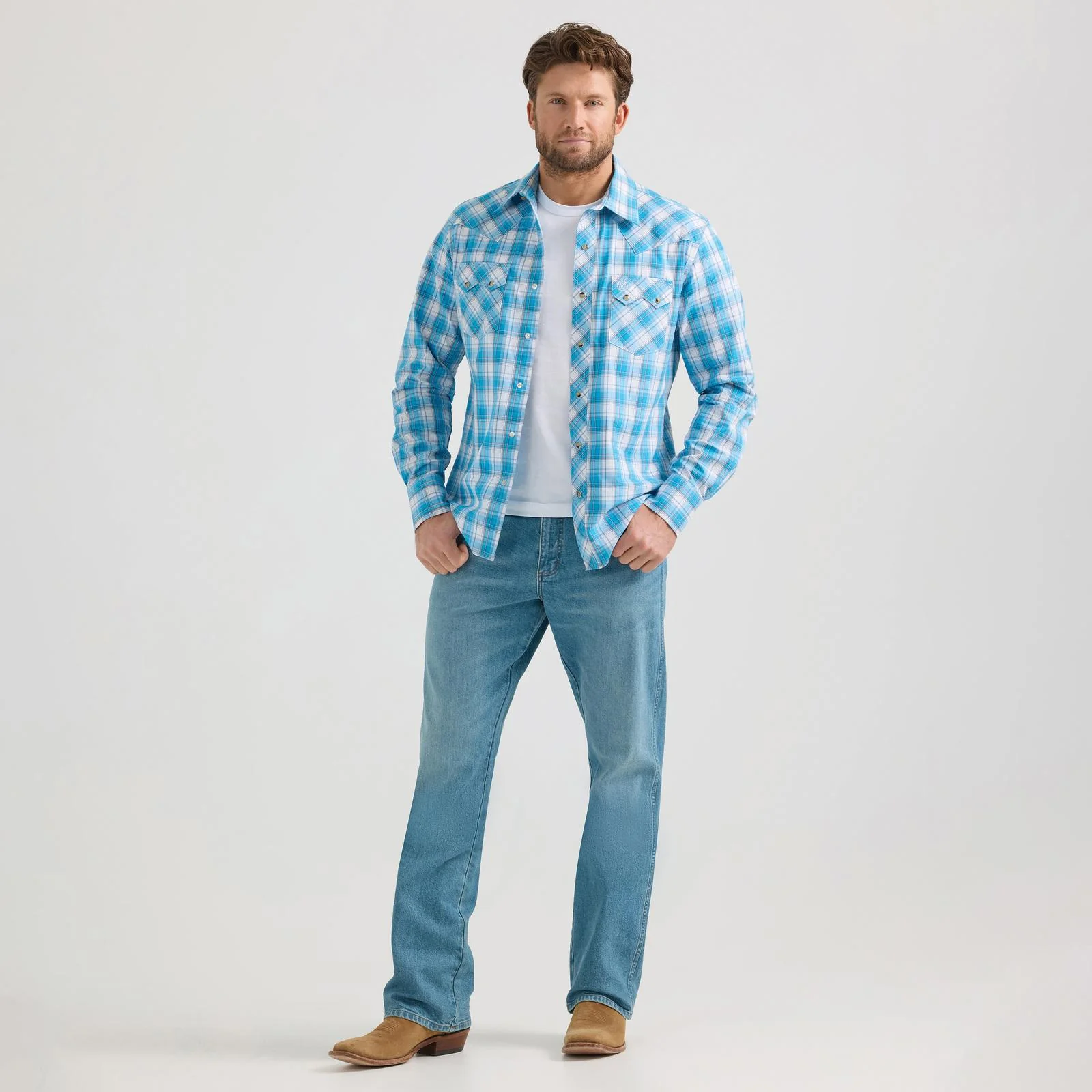 Wrangler Men's Long Sleeve Western Modern Fit Shirt - Blue