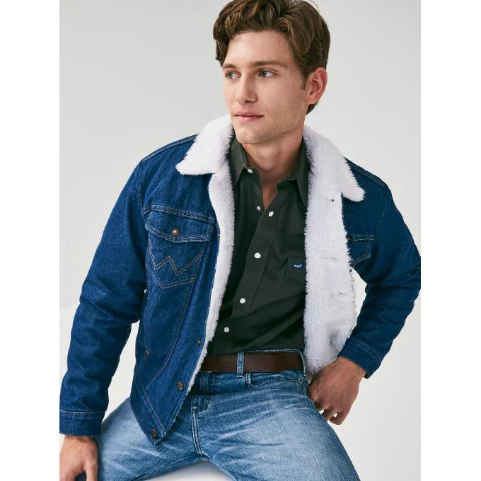 Wrangler Men's Long Sleeve Western Sherpa Lined Denim Jacket - Denim - Image 2