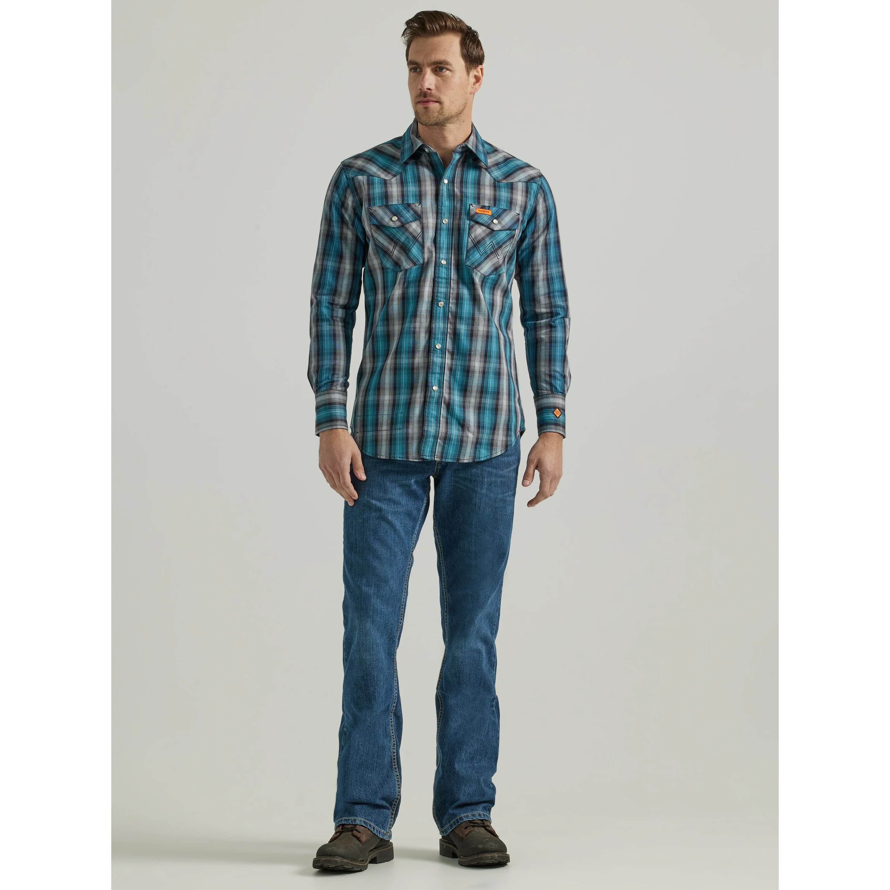 Wrangler Men's FR Long Sleeve Work Shirt - Black/Teal - Image 3