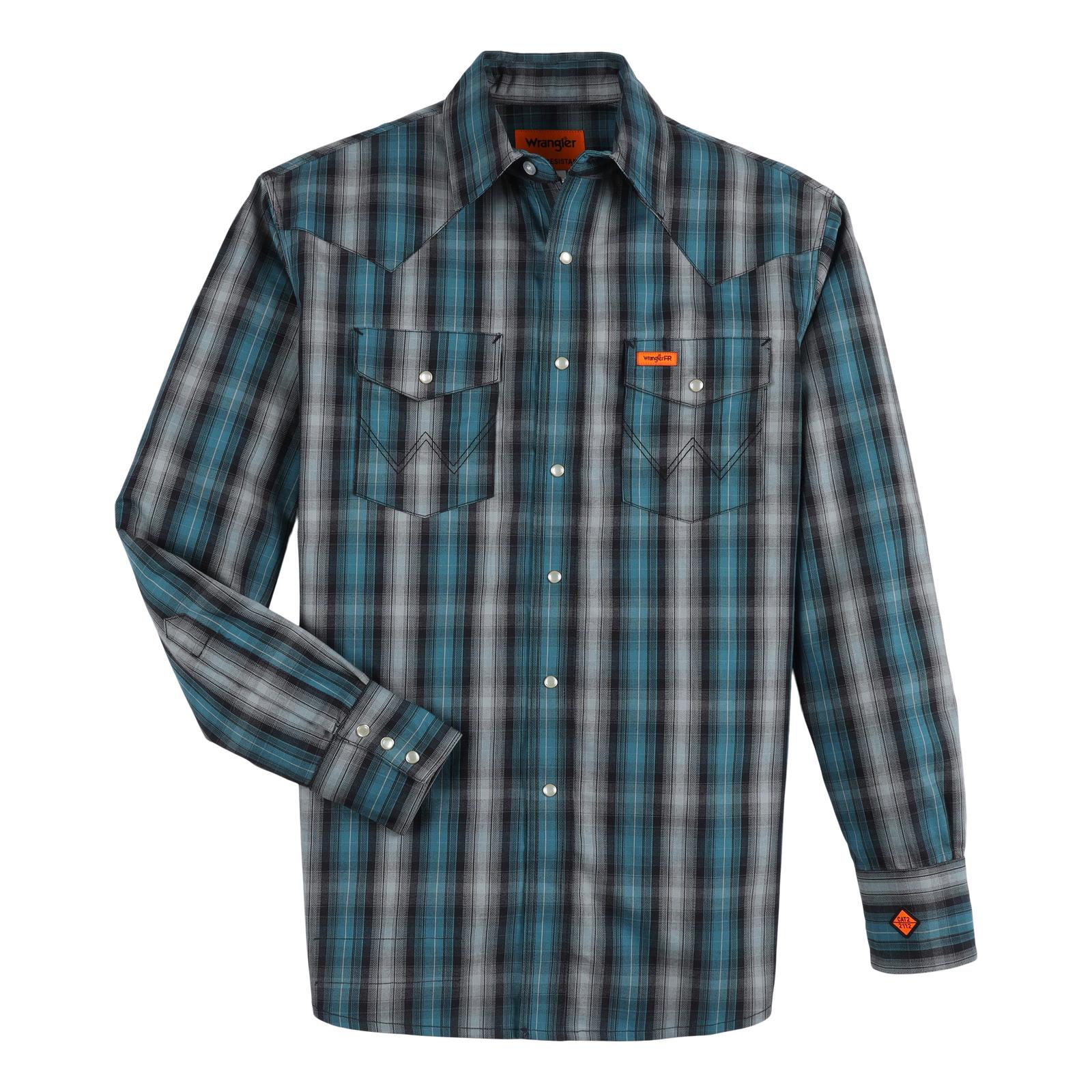 Wrangler Men's FR Long Sleeve Work Shirt - Black/Teal - Image 4