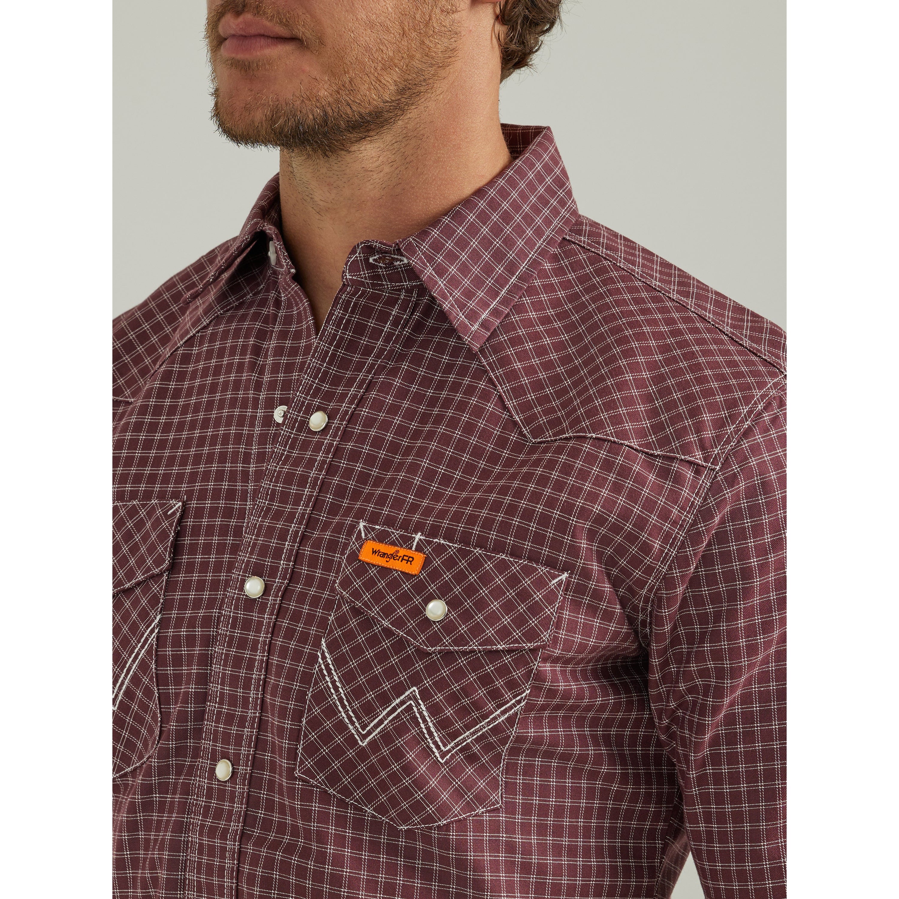 Wrangler Men's Flame Resistant Long Sleeve Snap Work Shirt - Burgundy - Image 5