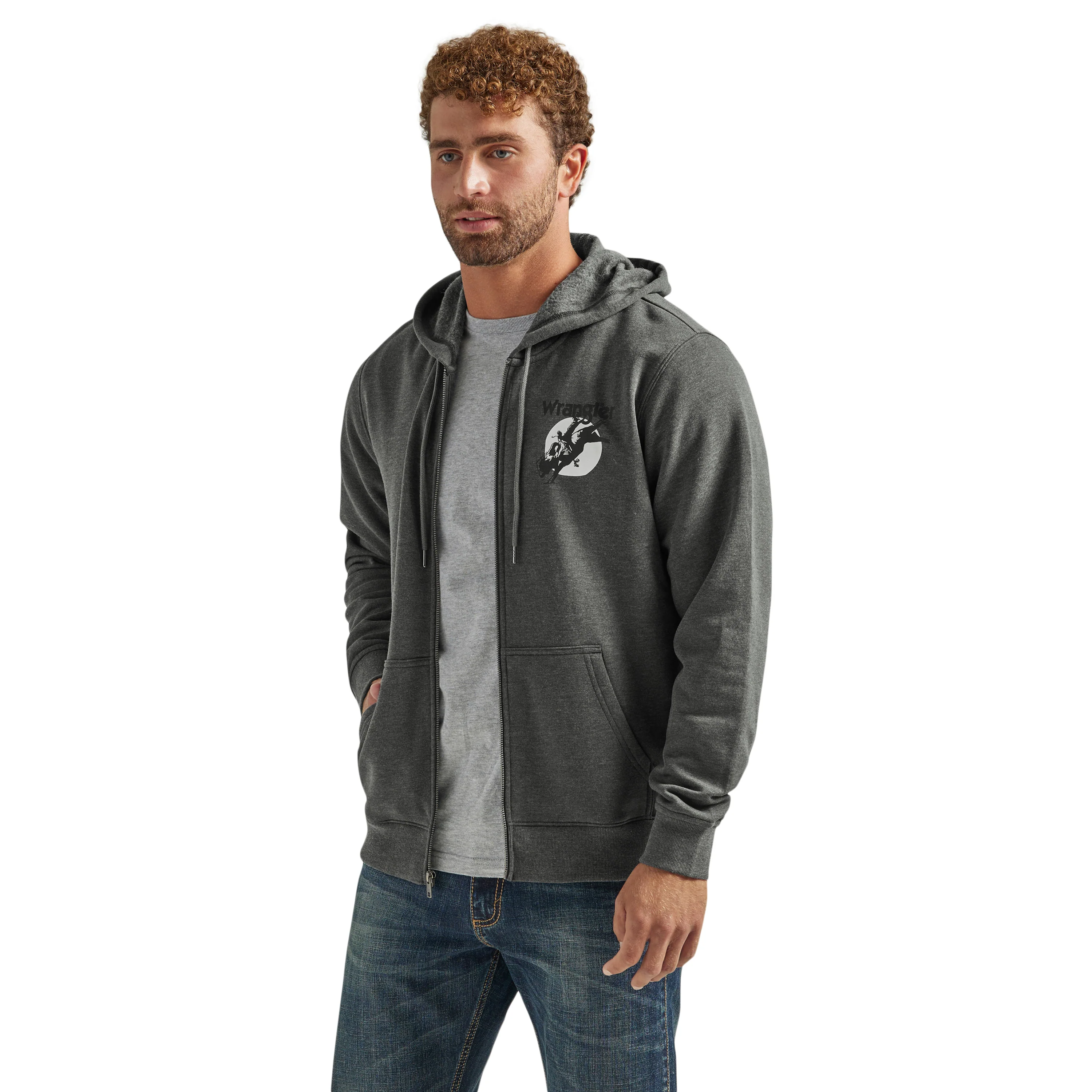 Wrangler Men's Regular Fit Zip Up Hoodie - Charcoal - Image 2