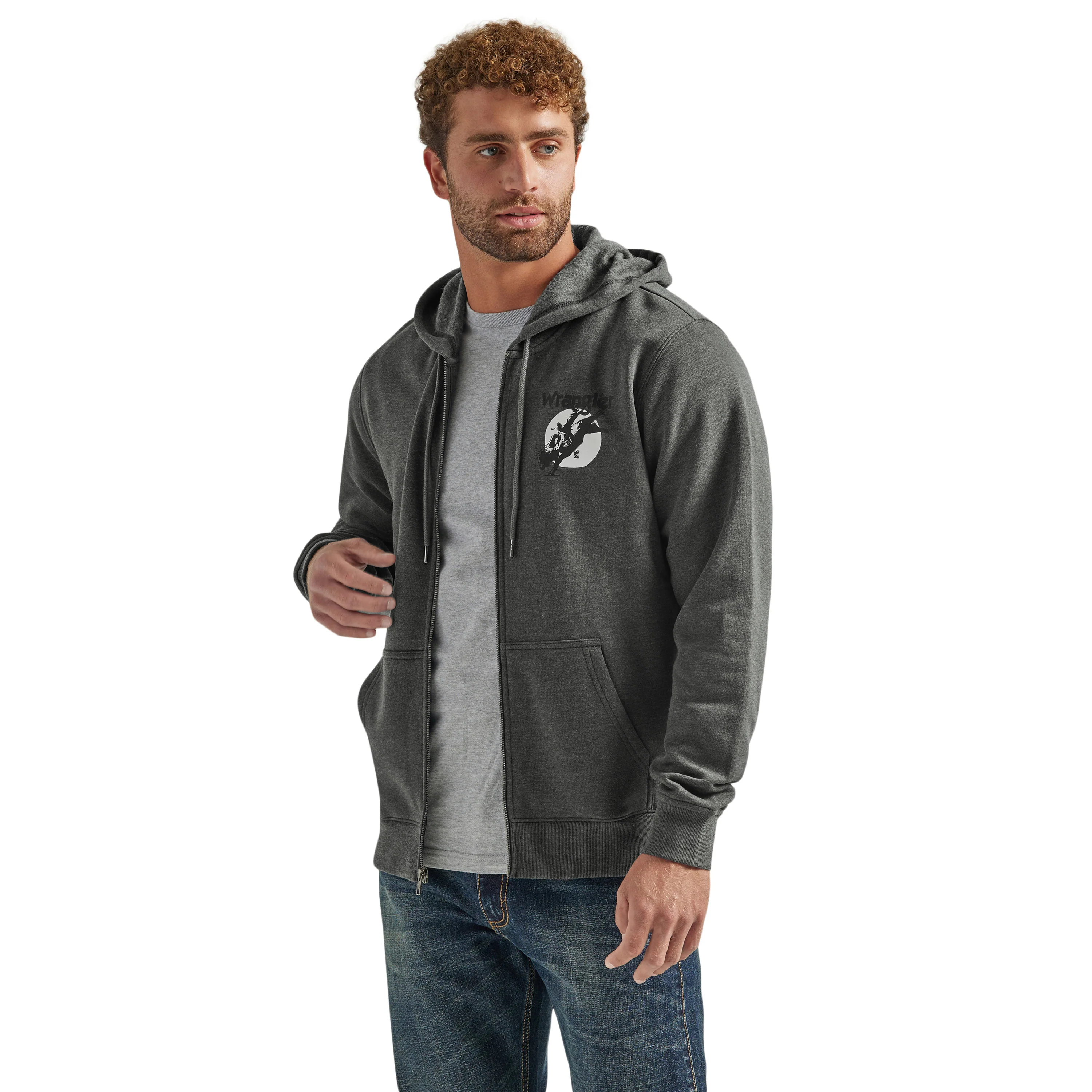Wrangler Men's Regular Fit Zip Up Hoodie - Charcoal - Image 3