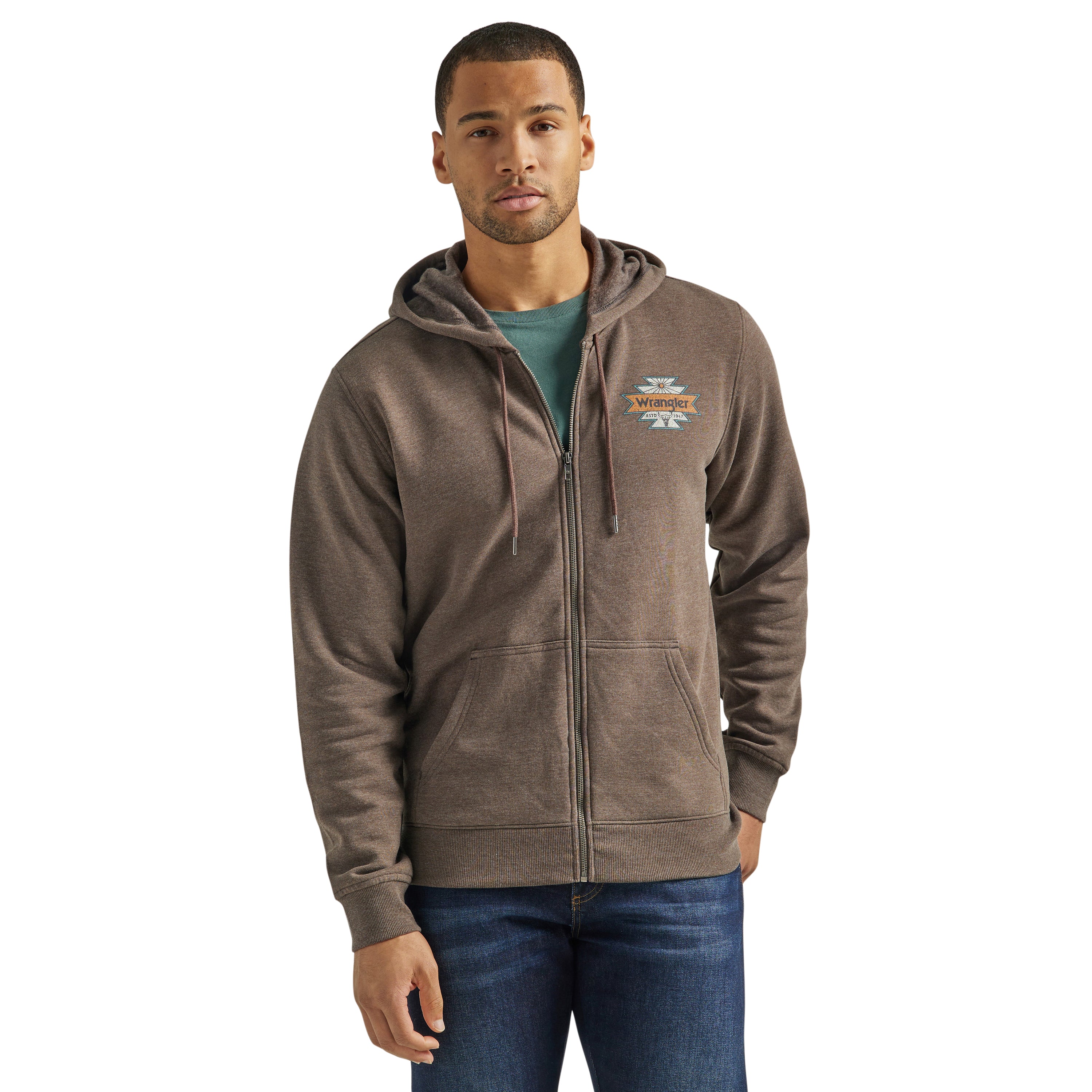 Wrangler Men's Regular Fit Zip Up Hoodie - Brown - Image 2