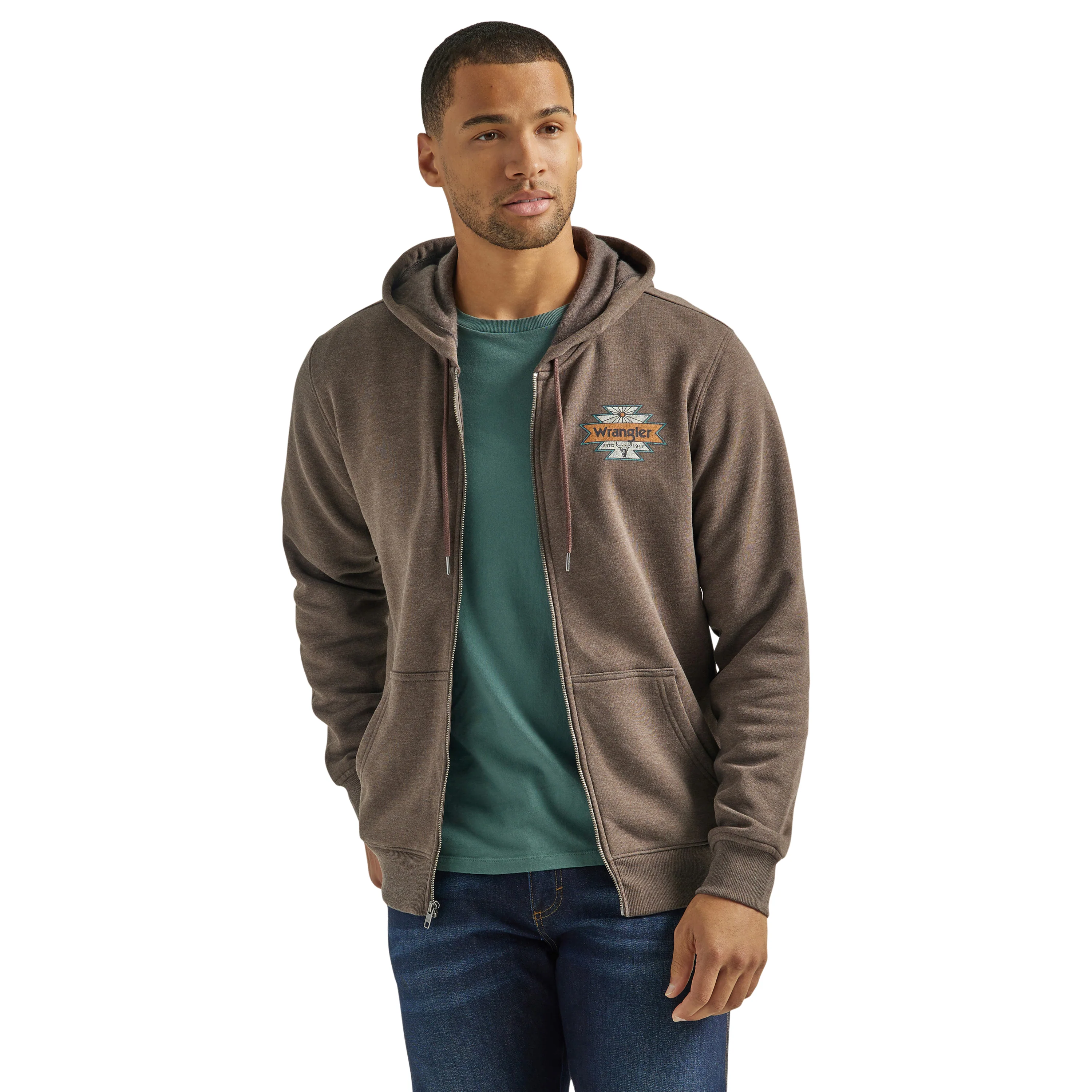 Wrangler Men's Regular Fit Zip Up Hoodie - Brown - Image 3